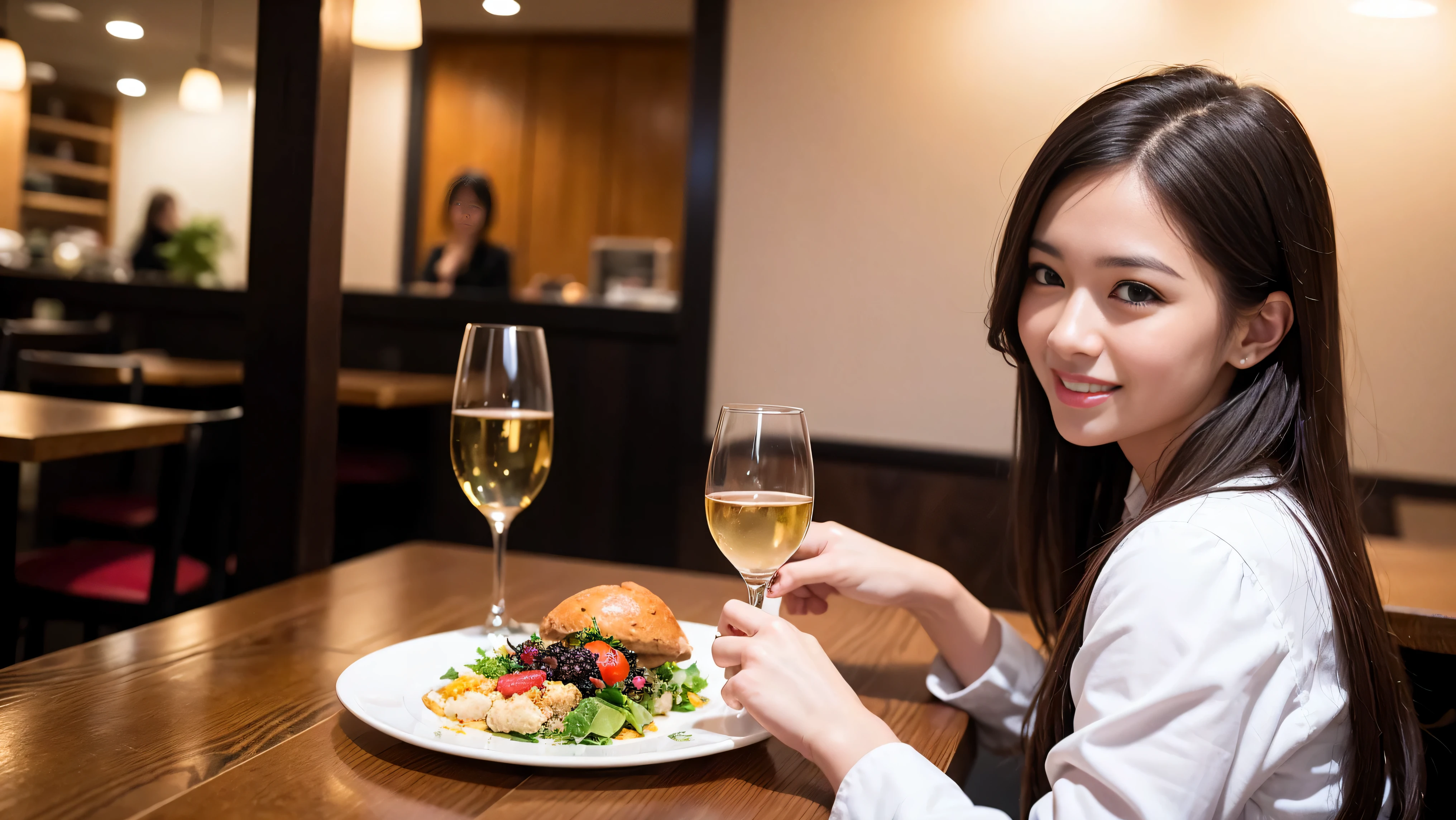 (including 64k, nffsw, highest quality, table top: 1.2), (realistic, photorealistic: 1.37), amazing sunset view、long sleeve shirt、winter fashion、Columbia、Brazilian、Japanese、Dutch、German、Portuguese、Belgian、Italian、French,Champagne、sparkling wine、 (slimフェイス), (slimボティ), (brown hair), (shortcut), neat beauty、cheeks turn a little red, (35 years old), 38 years old, alone, 窓の外には美しく緻密なnight景が広がります., restaurant, wine glassが座っている, nightに, in a prominent place (from the Upper body) nova frog style, actress, model, Upper body, White wine, slim, wine glass, Super Clean night View, wine glass Put in the Middle, Happy smile, (smile: 1.15), beautiful and detailed eyes, Upper body, bust japan up, night, short, short, actress, model, Upper body, White wine, slim, wine glass, Super Clean night View, wine glass Put in the Middle, Happy smile,