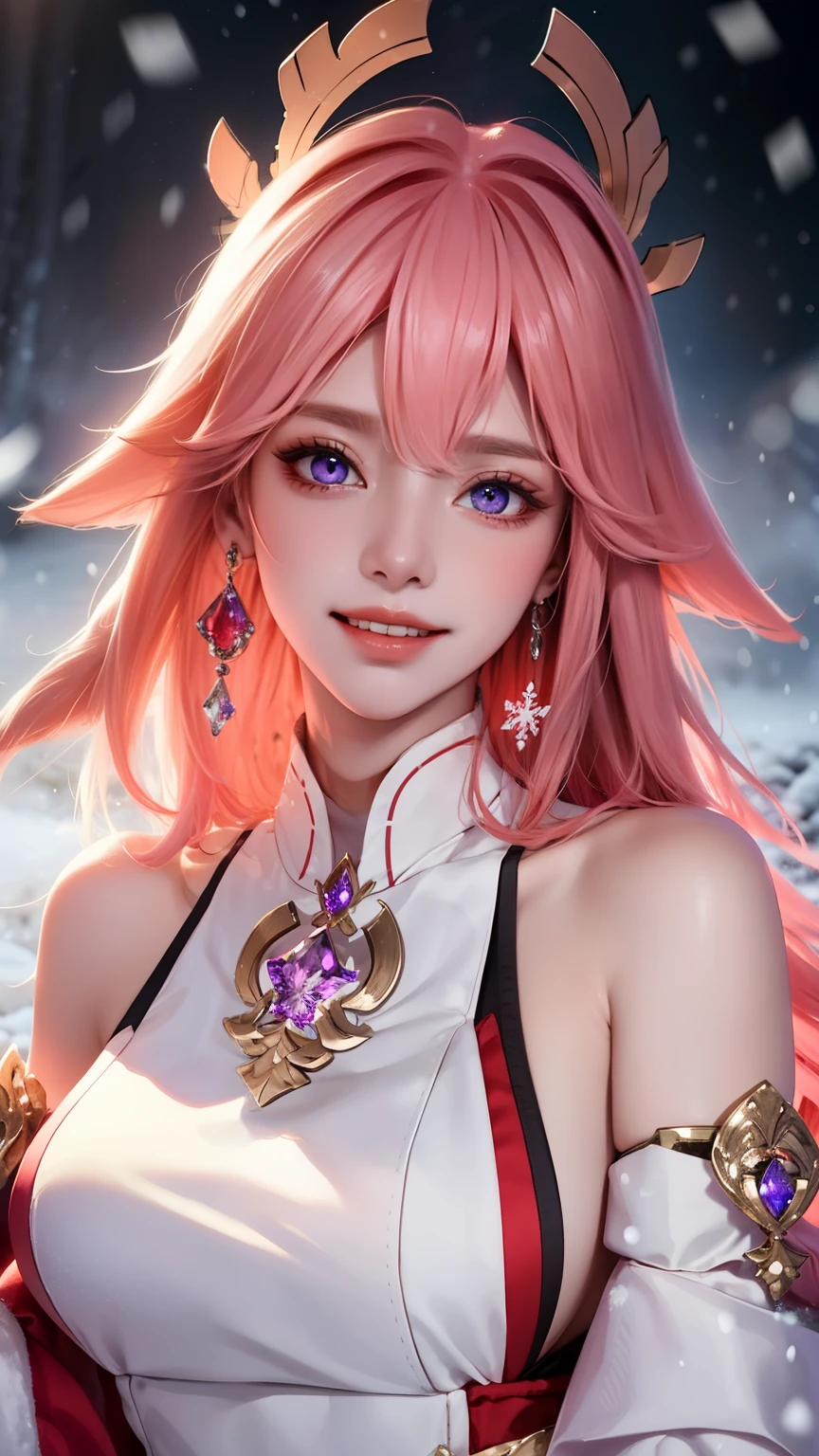 masterpiece, best quality, Super detailed, 4k, lifelike:1.37, white snow, Princess, Landscape with heavy snow in the snow, wilderness, Emerald green snowflakes twinkle in the sky, 纯洁的Princess, fairy tale stage, magical atmosphere, Storybook illustration, Mysterious elements, Dark and light contrast, reflection, malice, magical forest creatures, sparkling stars, mysterious charm, (((snow scene))), Mirror fragments, royal silver crown, (delicate snowflakes), Innocent beauty, charming eyes, sounds creepy, eerie silence, surrealist works, (dramatic lighting), Fantasy realm, golden accents, Prohibited, stunning details, glassy surface, magical transformation, cold stare, The beauty that is not worth mentioning, bright colors, whole body, Princess, 1 girl, 19 years old, a baby face, pink hair,headgear,long hair,purple eyes,huge , ((a smile)), bare shoulders, Elegant dress, Exquisite crystal and silver jewelry, loose emerald dress, dynamic poses, looking at camera, backlight,blush,Charming expression,Confused,Open your mouth wide,tongue sticking out,There is liquid on the tongue,A large amount of liquid flows from the corner of the mouth,There is white unknown liquid on the face