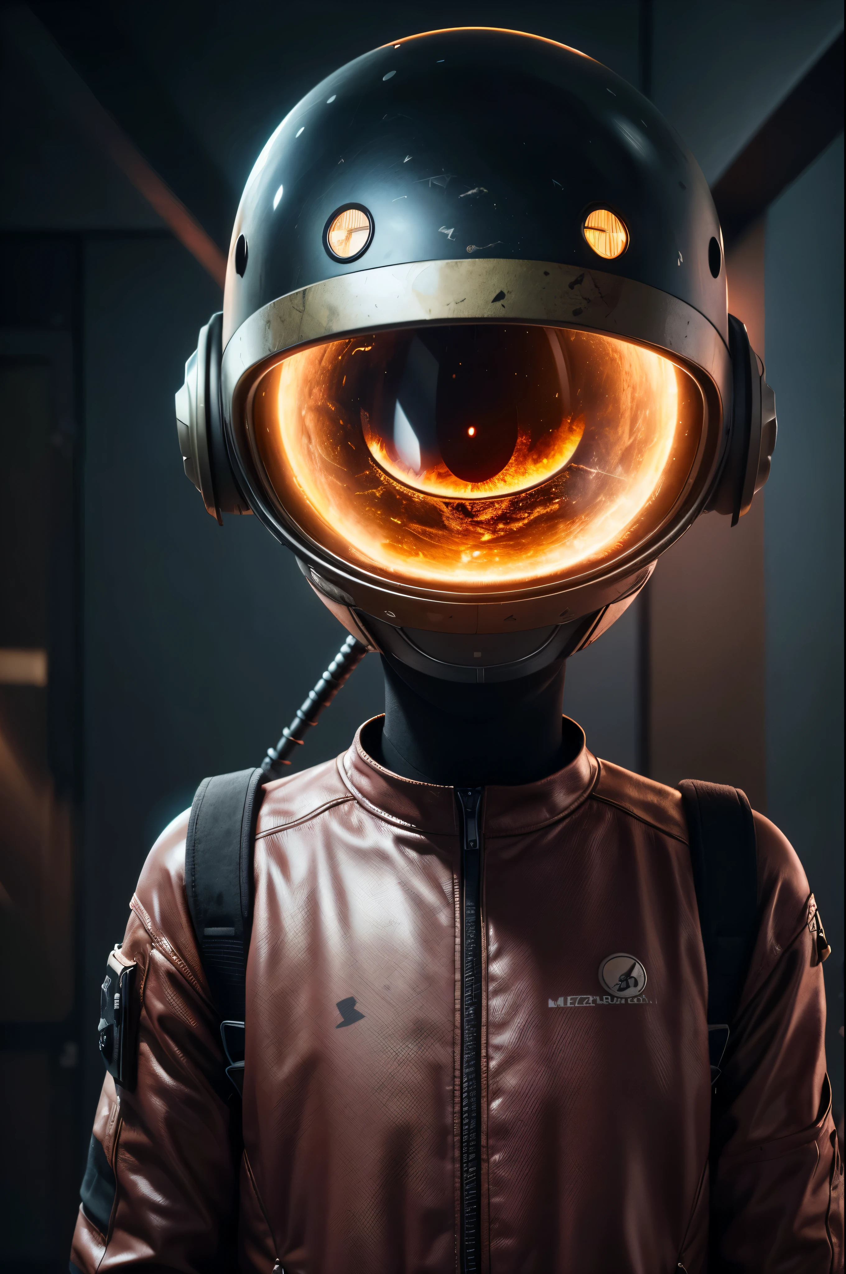 A modern flat cartoon crazy big one eyed robot and helmet style, pliers in hand, TV head, pinhead, camouflage pink rusty, The environment in the crater is very detailed, center, beautiful, soft light, focus on role, 4K resolution, Photorealistic rendering,