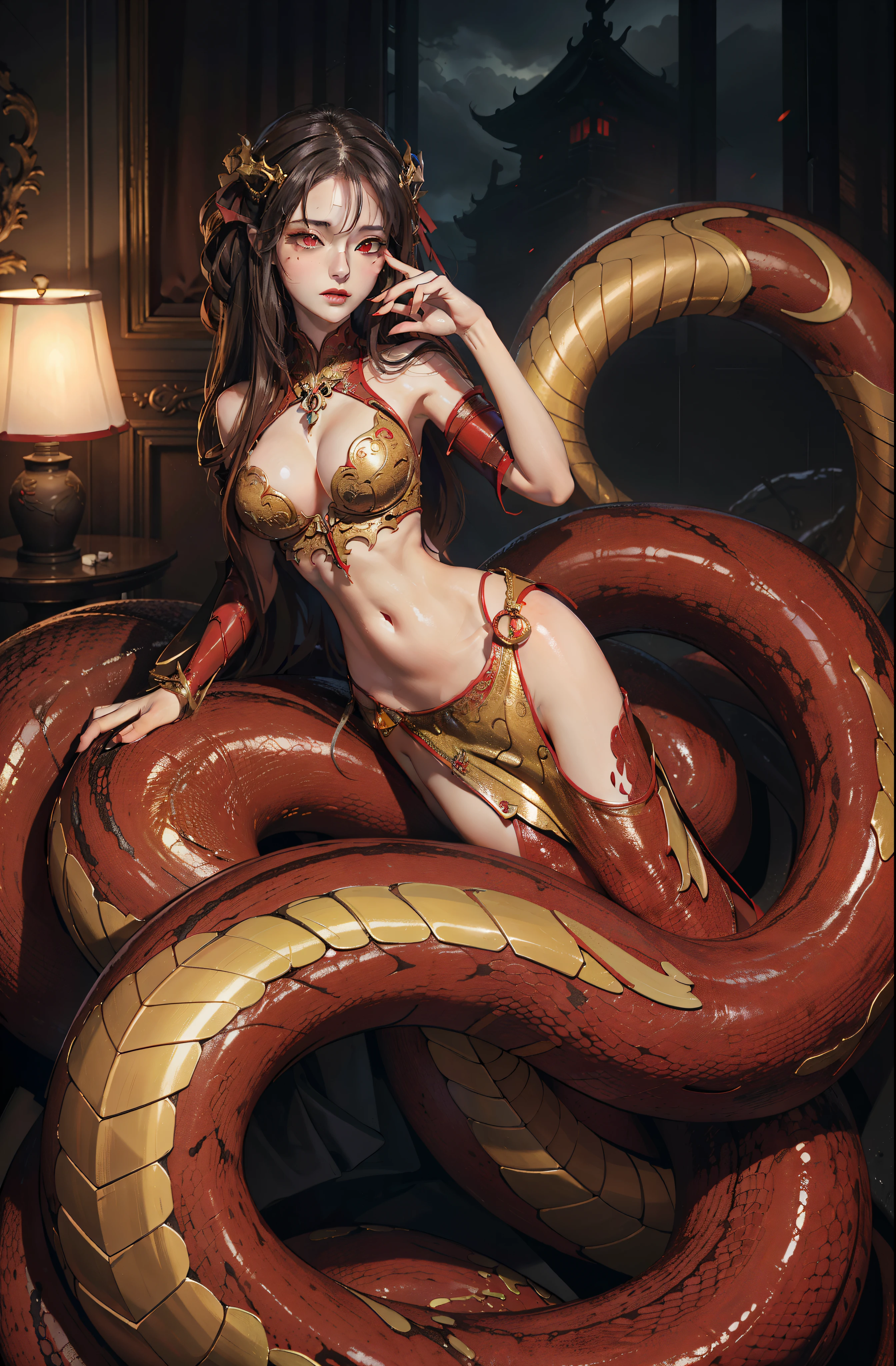 (Lamia:1.0)(aschenhardt style:1.4), masterpiece, best quality, high quality,(dark无形的生物，Has a dark red glow and red eyes，周围环绕着dark:1.2), (aside), (dark:1.2), Abstract, deep sea, Award-winning photography, depth of field, high dynamic range, Very detailed, Art Station Popular Trends, CG social trends, complicated, high detail,(masterpiece:1.2, best quality),