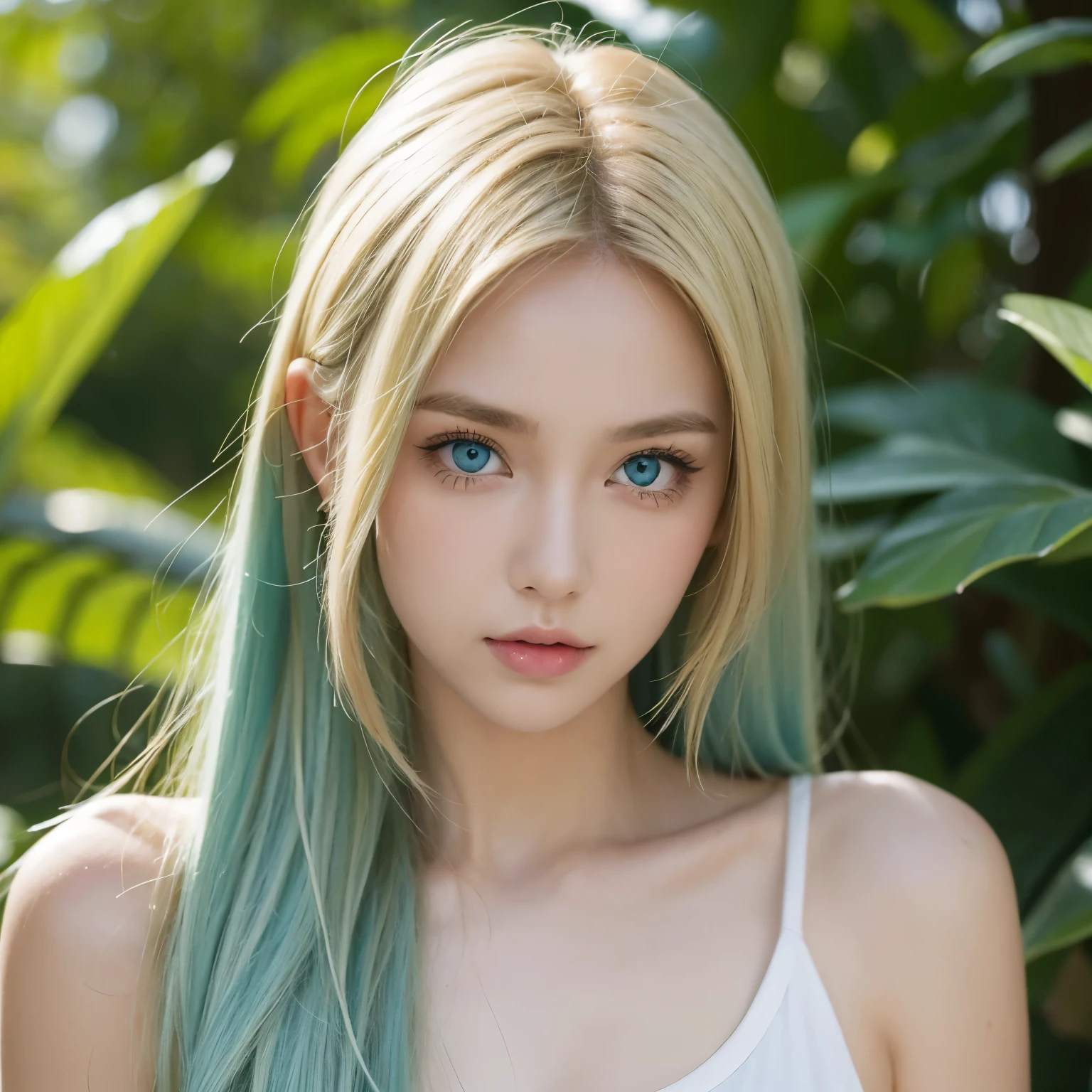 Sexy teen girls blond hair bleu eyes and green make up deductieve clothea