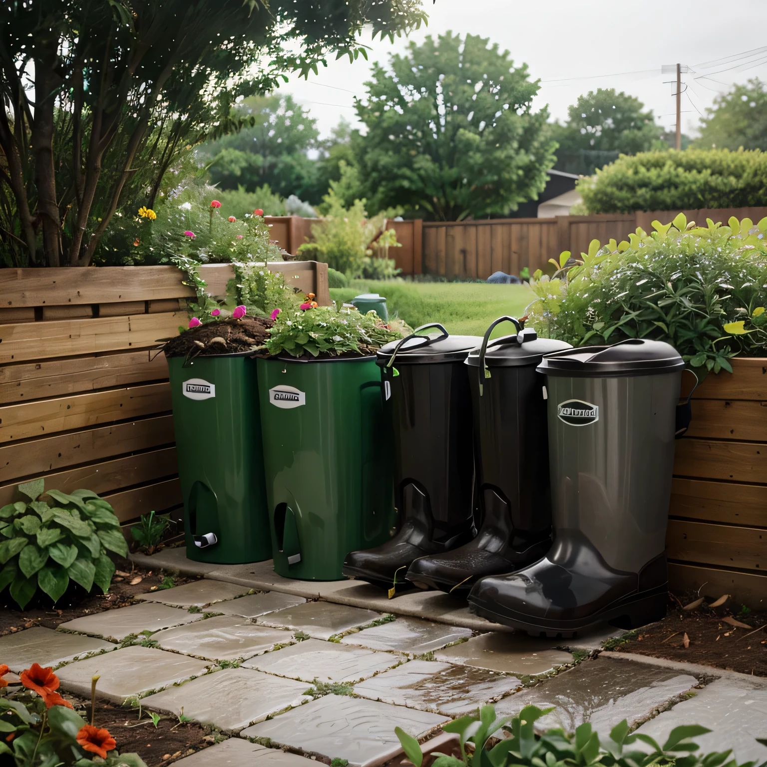 Front Yard Gardening  compost bins and rain barrels