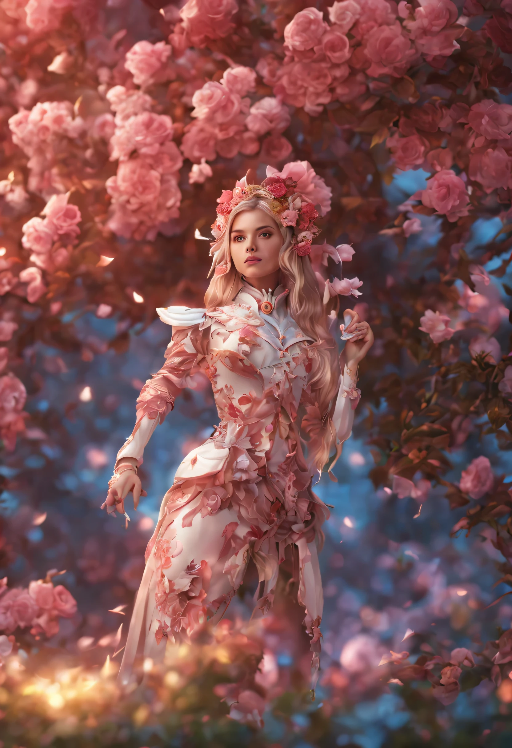 best quality,4k,8k,highres,masterpiece:1.2,ultra-detailed,realistic:1.37,A girl in a garden,beautiful detailed eyes,beautiful detailed lips,extremely detailed eyes and face,longeyelashes,(cybertron,sci-fi) background,heroic pose,cybernetic enhancements,mechanical wings,exquisite cherry blossom petals,blazing firebell pattern,moving gears and cogs,ethereal glow,warm sunset colors,anime-style,sharp focus,physically-based rendering,professional,vivid colors,bokeh