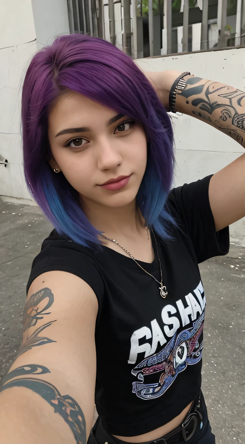 Late teenager punk latin beautiful girl with colored hair selfie
