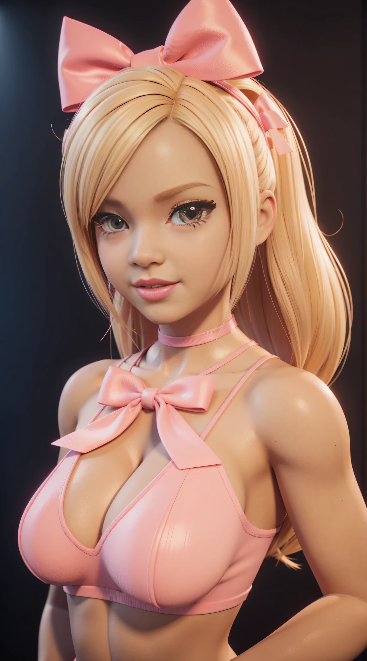 Cartoon girl with blonde hair and pink ribbon on her chest, 3D icon for mobile game, High detail of an iconic character, cute cartoon character, cute 3 d render, 3 d character art, Cartoon render Keyshot, adorable digital painting, cute character, @ ZBrush, stylized 3 d, Cartoon character, 3D character, 3D character