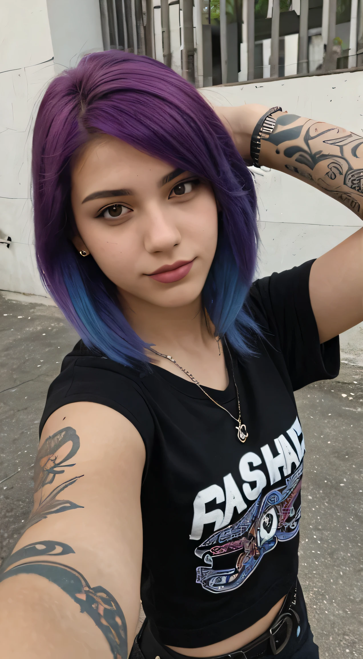 Late ager punk latin beautiful girl with dyed hair selfie