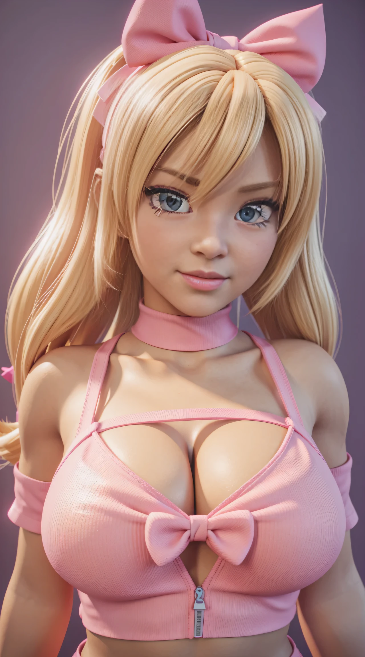 Cartoon girl with blonde hair and pink ribbon on her chest, 3D icon for mobile game, High detail of an iconic character, cute cartoon character, cute 3 d render, 3 d character art, Cartoon render Keyshot, adorable digital painting, cute character, @ ZBrush, stylized 3 d, Cartoon character, 3D character, 3D character