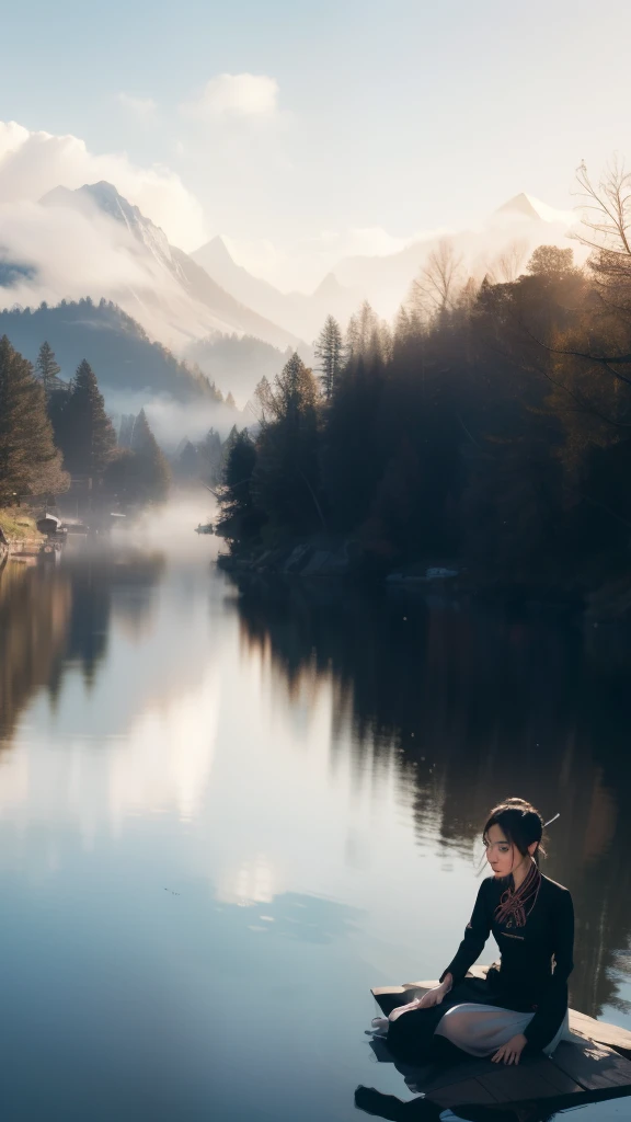 (background：The mountains are full of cherry blossoms，There are mountains and fog)(whole body:1.5)，(1 Hmong girl:1.3),(view viewer:1.4)，(anatomically correct:1.4),(Completely see-through pantyhose:1.3),(sit on the top of the mountain:1.2),(Wearing a Miao dress:1.2),,( pointed toe block heels :1.1),(precise、perfect face shape:1.3),(spread legs，long legs:1.3),Wearing a Miao headdress，Spread, spread your legs，Ultra high quality, Ray tracing, reflected light， Correct structure, Award-winning, high detail, Lighten shadow contrast, facial lighting ，light, masterpiece, Super details, high quality, high detail, best quality, 16k，high contrast,