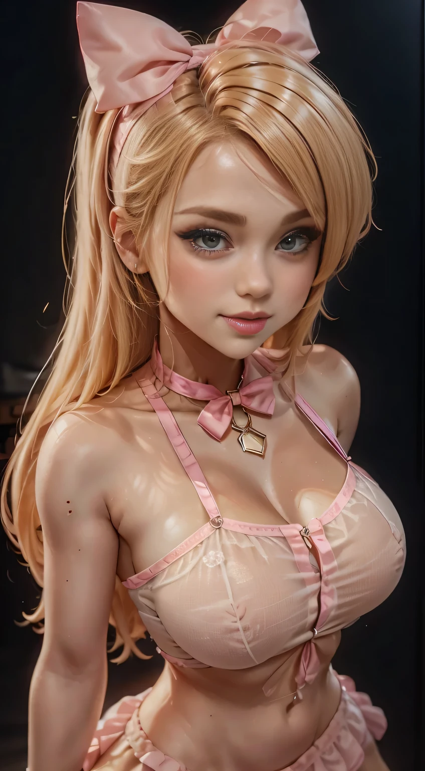 Cartoon girl with blonde hair and pink ribbon on her chest, 3D icon for mobile game, High detail of an iconic character, cute cartoon character, cute 3 d render, 3 d character art, Cartoon render Keyshot, adorable digital painting, cute character, @ ZBrush, stylized 3 d, Cartoon character, 3D character, 3D character