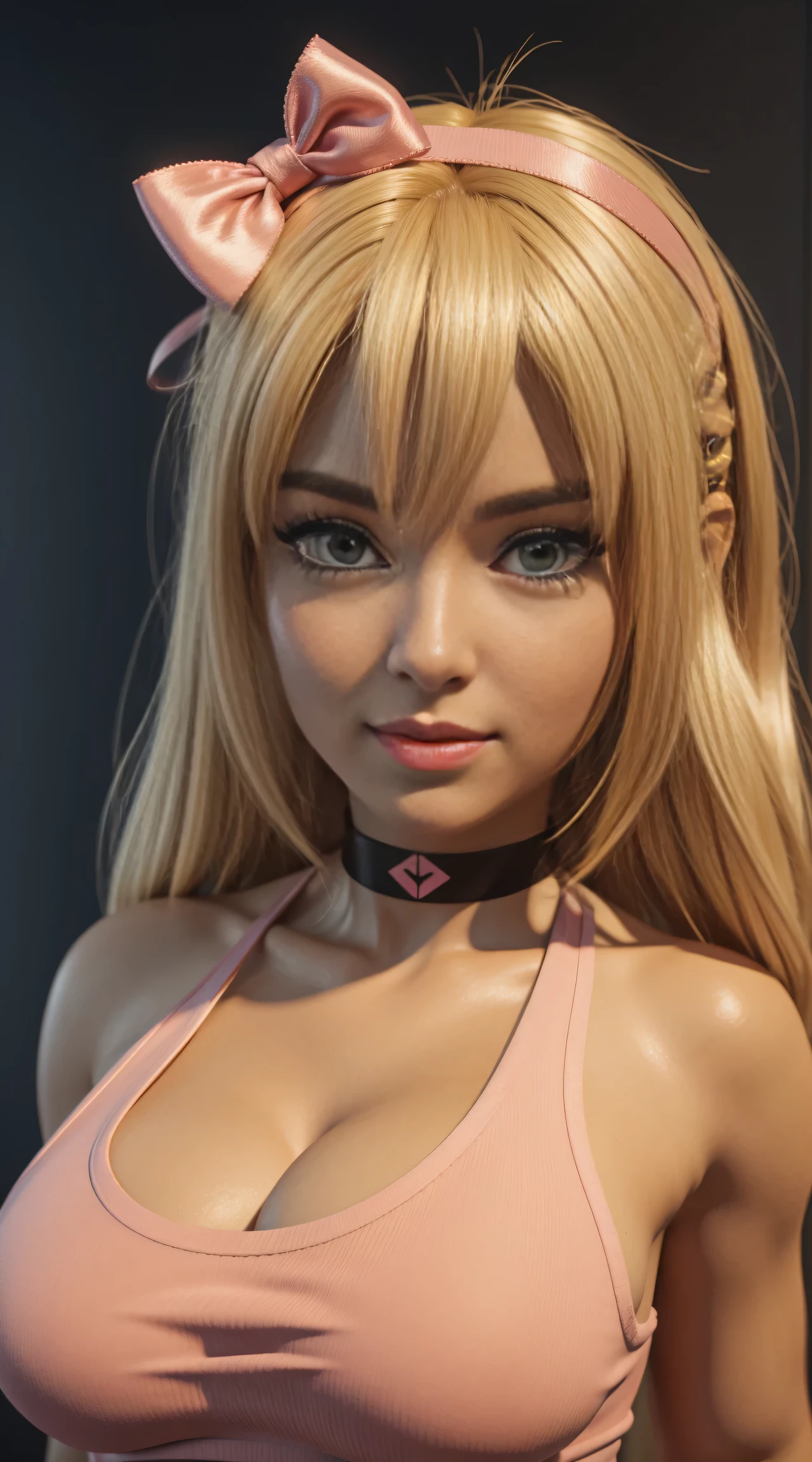 Cartoon girl with blonde hair and pink ribbon on her chest, 3D icon for mobile game, High detail of an iconic character, cute cartoon character, cute 3 d render, 3 d character art, Cartoon render Keyshot, adorable digital painting, cute character, @ ZBrush, stylized 3 d, Cartoon character, 3D character, 3D character