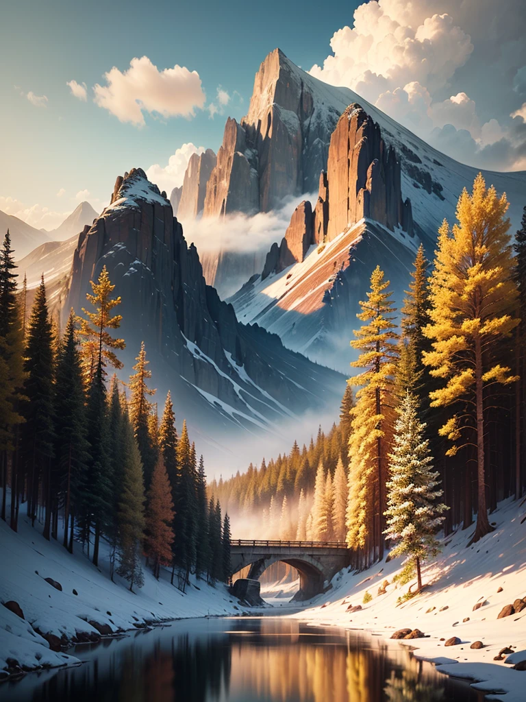 An Assassin's Creed Valhalla landscape. (best quality,4k,8k,highres,masterpiece:1.2), ultra-detailed, (realistic,photorealistic,photo-realistic:1.37), HDR, UHD, studio lighting, extreme detail description. The scene is set in a picturesque landscape with rolling hills and lush green meadows. The sky above is filled with fluffy white clouds contrasting against a vibrant blue backdrop. Sun rays break through the clouds, casting a warm golden light over the landscape. In the foreground, a Viking longship sails peacefully along a crystal-clear river that cuts through the valley. The ship is meticulously crafted with intricate wooden carvings, displaying the prowess of the Viking people. The reflection of the ship on the calm water is so realistic that you can almost feel the gentle ripples. On the riverbank, a group of Vikings is seen disembarking from the longship. They are dressed in traditional Viking attire, adorned with fur-lined cloaks and metal armor, wielding swords and shields. Their facial features are finely detailed, with piercing blue eyes and fierce expressions that reflect their warrior spirit. In the distance, towering mountains covered in snow create a majestic backdrop. The peaks are meticulously textured, showcasing the grandeur of the natural landscape. The mountains are shrouded in mist, giving the scene an ethereal and mysterious atmosphere. The trees dotting the landscape are a mix of evergreens and colorful autumn foliage, adding depth and variety to the scene. The leaves rustle gently in the breeze, creating a sense of tranquility and serenity. The colors of the landscape are rich and vibrant. The greens of the meadows are vibrant and lush, contrasting with the deep blues of the river and the sky. The golden sunlight casts warm hues on everything it touches, creating a harmonious and inviting atmosphere. The overall lighting of the scene is expertly crafted, with subtle shadows and highlights that bring depth and realism to the image. The soft,
