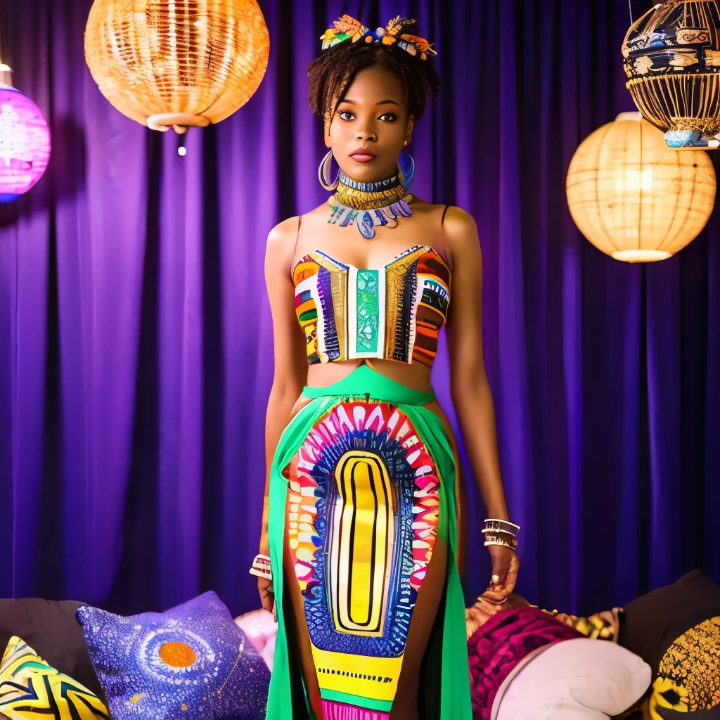 African magical space、magically decorated、painted all over the body、Slender、Android Beauties、Hajime Sorayama's design、indigenous
