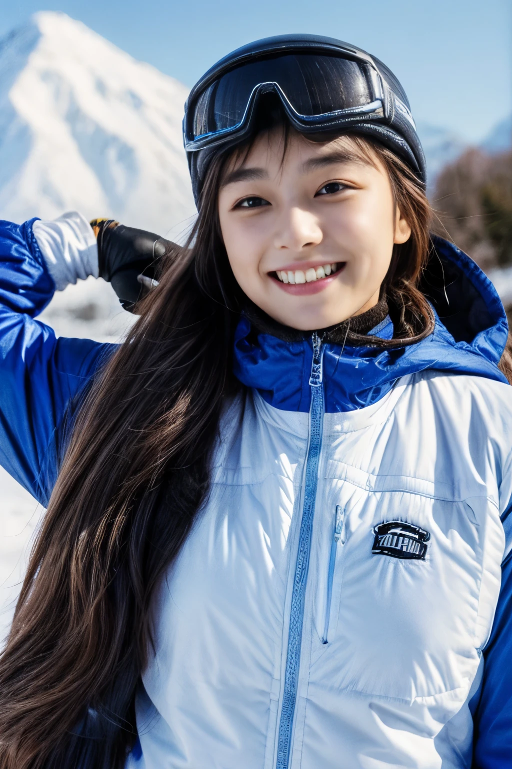 masterpiece、4k、highest quality、beautiful korean woman、Detailed description、1 girl、23 years old、(ski wear)、(to ski:1.1)、(movie, Ilford HP5, 80mm)、 Depth of the bounds written、cowboy shot、smile
