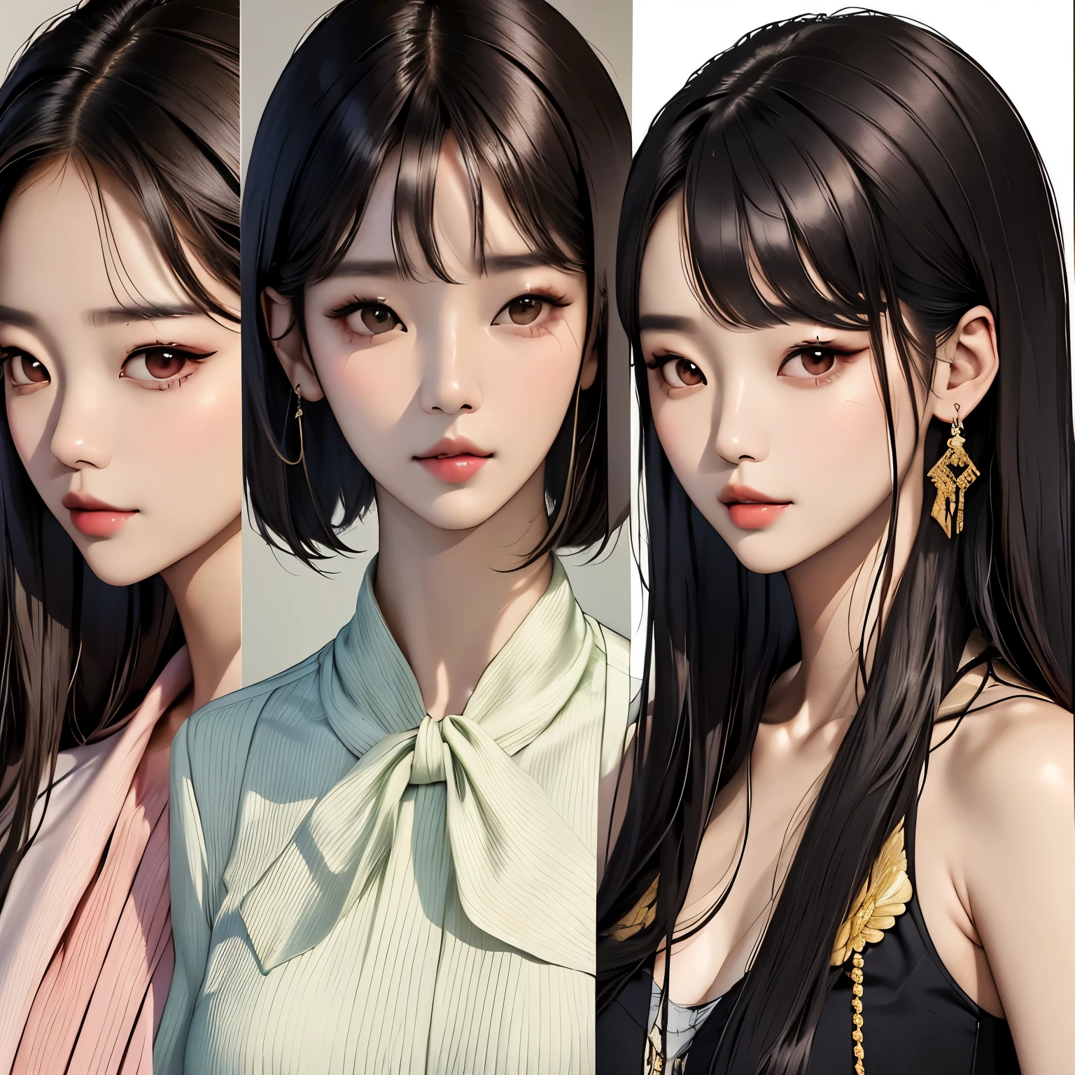 "Create a captivating and sophisticated portrait of a woman who embodies the combined allure and grace of Choi Jin-sil, Lee Hyori, IU, and Lee Da-hee. This idealized representation should merge the most admired qualities of each celebrity to form a singularly stunning persona. Her facial features should reflect Choi Jin-sil's elegant and serene beauty, Lee Hyori's charismatic and bold presence, IU's sweet and youthful charm, and Lee Da-hee's tall and graceful poise.
The portrait should highlight a harmonious blend of their features: the gentle eyes that convey depth and warmth, a smile that's both inviting and confident, and a poised stature that suggests both elegance and strength. Hair should be styled in a versatile manner that complements this unique blend of attributes, perhaps flowing gracefully to frame the face and embody the softness of IU with the boldness of Lee Hyori.
Dress her in an outfit that balances contemporary fashion with timeless elegance, reflecting Lee Da-hee's height and grace alongside Lee Hyori's flair for trendsetting styles. The background should be understated yet sophisticated, ensuring the focus remains on her, while subtly incorporating elements that hint at the artistic and musical talents of IU, and the enduring legacy of Choi Jin-sil.
This portrait should not only capture the physical beauty of these icons but also evoke the spirit of their collective charisma, talent, and heart. It's a tribute to the individual and combined legacies of four of Korea's most beloved celebrities, envisioned through the lens of an idealized figure who embodies their most celebrated qualities."