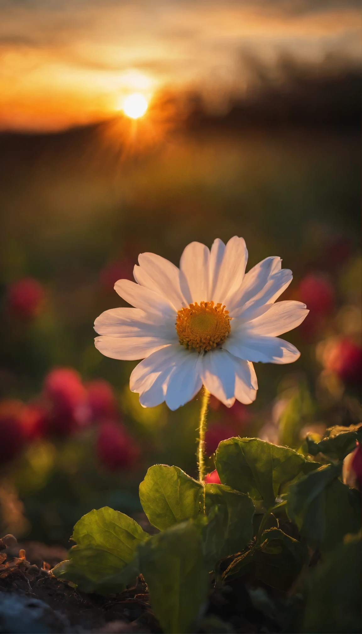 A lonely flower and blue sky,Clouds and the sun rises