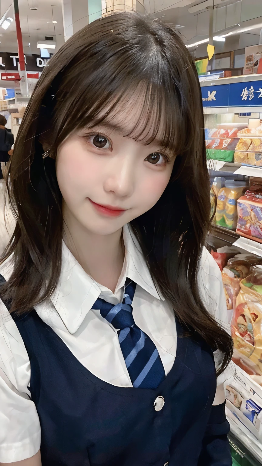 (((masterpiece, ultra high res, 8k))),((best quality, high quality)) (ultra-detailed small face),(convenient censoring, extremely detailed thick line drawing, )
BREAK, smile, High school girls in uniform at a supermarket,
