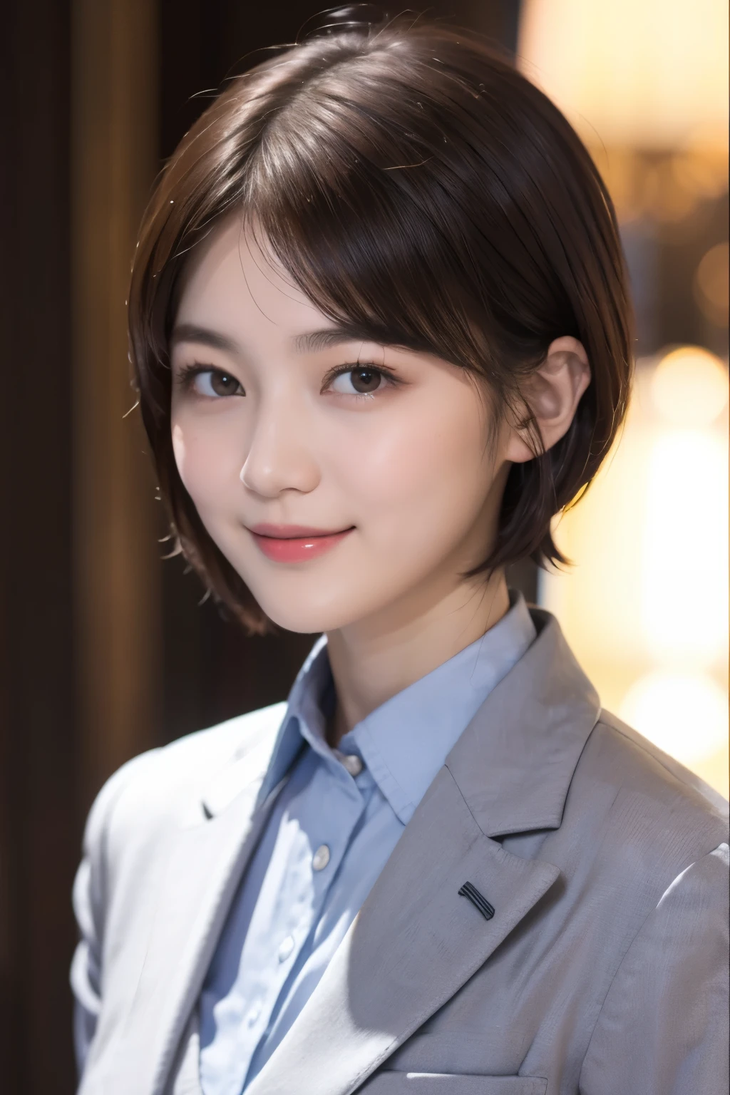 168
Shorthair, a 20 yo woman, gentle smile, working suit
