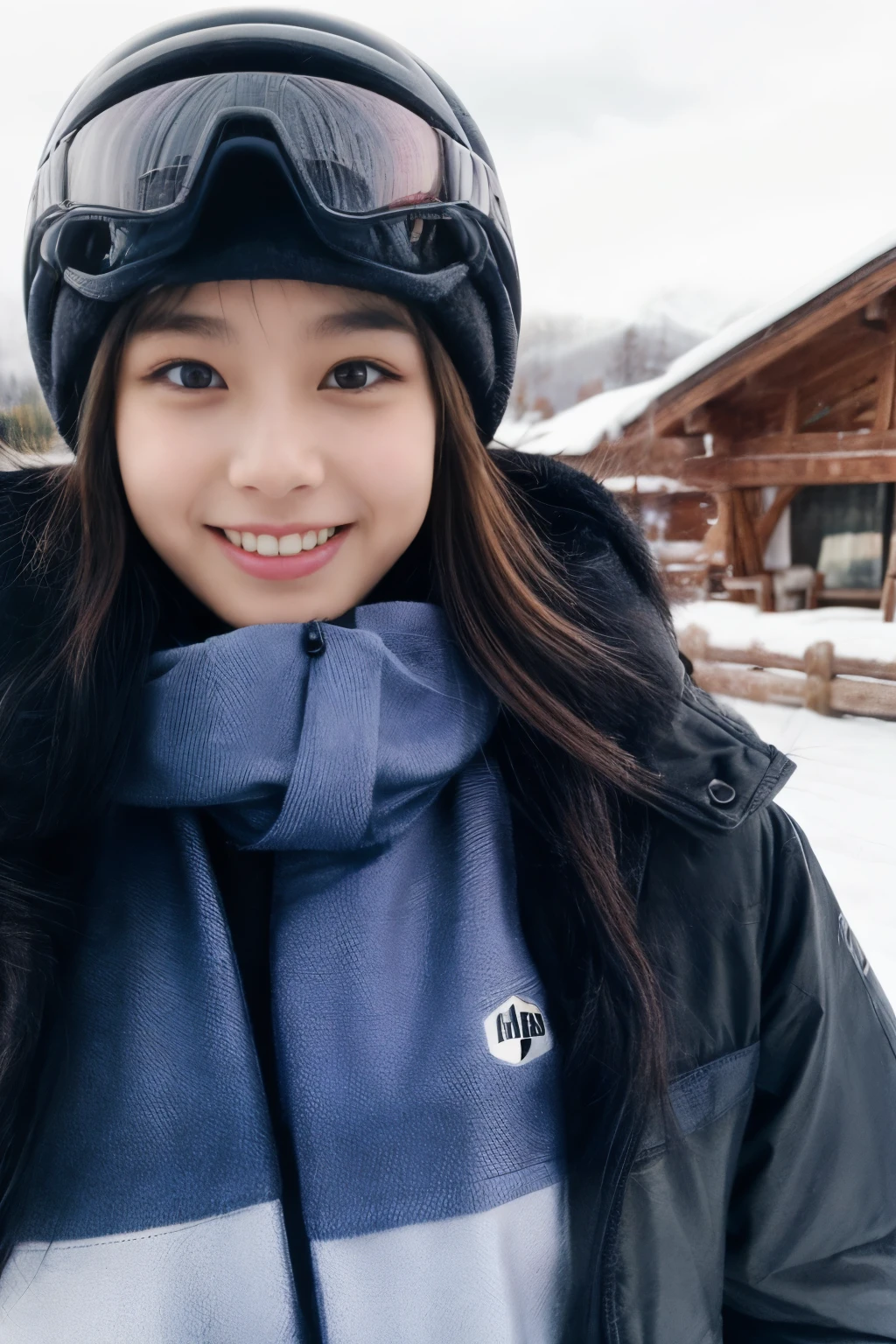 masterpiece、4k、highest quality、beautiful korean woman、Detailed description、1 girl、23 years old、(ski wear)、(to ski:1.1)、(movie, Ilford HP5, 80mm)、 Depth of the bounds written、cowboy shot、smile