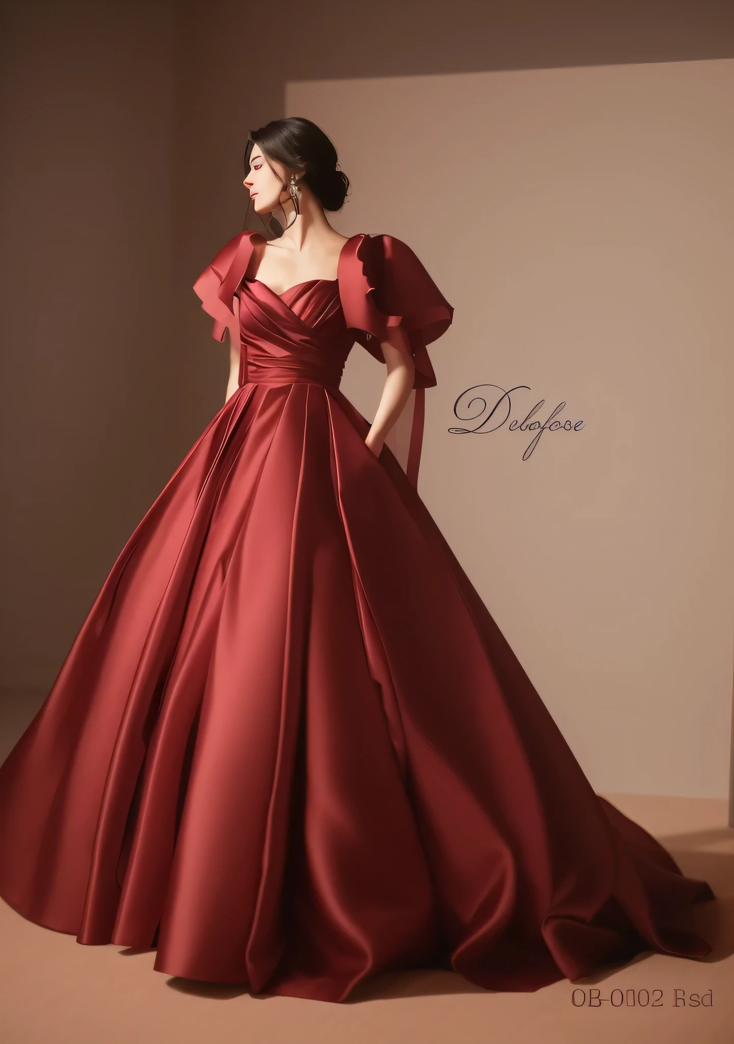 ((highest quality、table top、8k、best image quality、The most luxurious and simple dark red A-line wedding dress:1.3)、(wine red dress:1.3)、(solo shot), (the most gorgeous and majestic goddess:1.3)、(Please look at me、bewitching smile、long eyelashes、perfect makeup、lipstick、slight smile)、(perfect anatomy:1.2)、(blurry distant view:1.2)、(portrait photography:1.3)、great movie lighting、(romantic mood night:1.1)、(Obscene mood 1.1)
