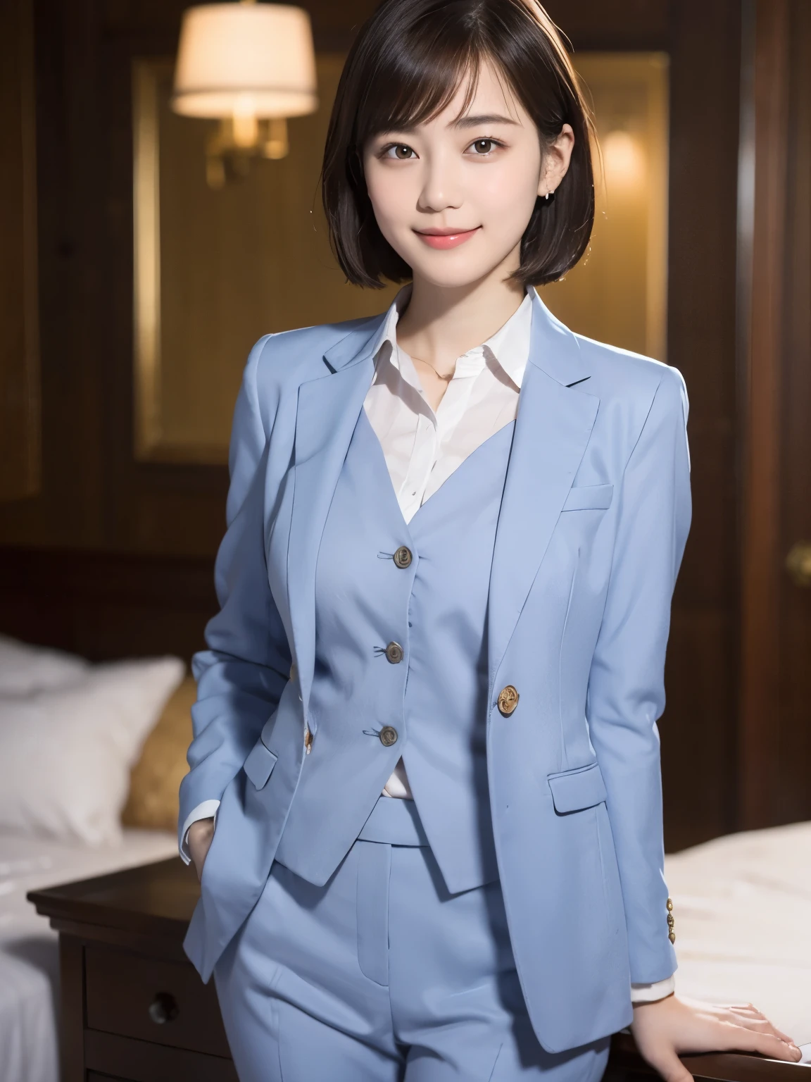 168
Shorthair, a 20 yo woman, gentle smile, working suit
