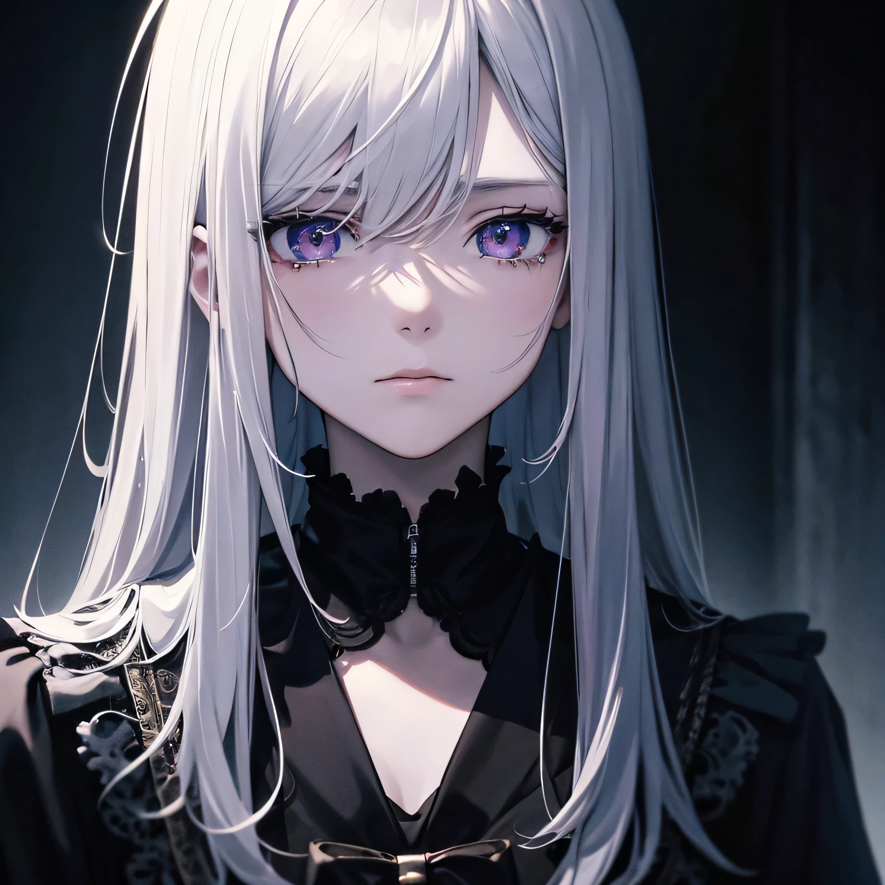 dark atmosphere, Emotional, melancholic key visual, rich colors, extremely difficult、close up of face
