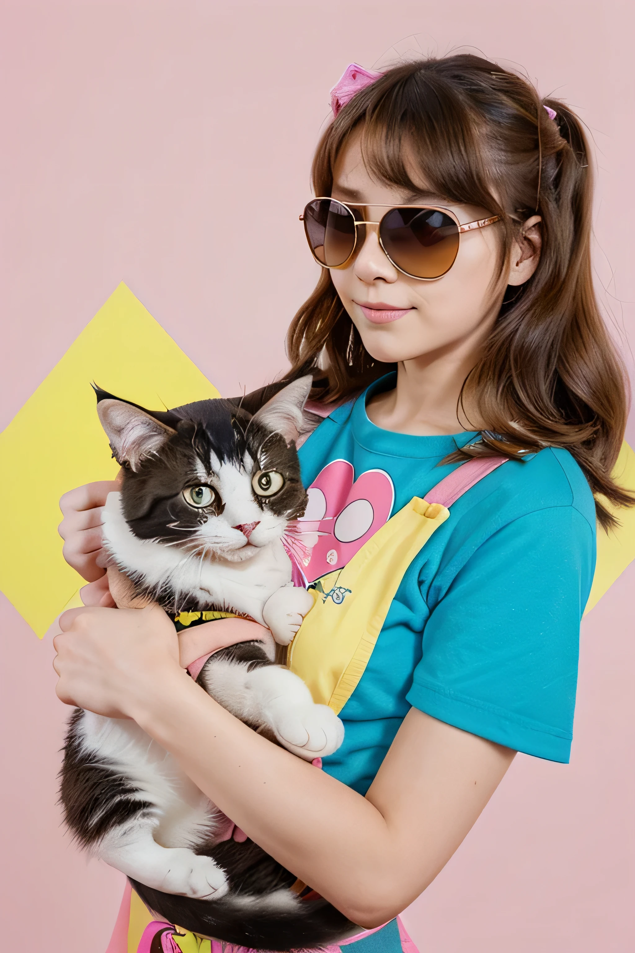 8k, RAW photo, Fujifilm, style photo of a cat wearing a shirt, hat, sunglasses