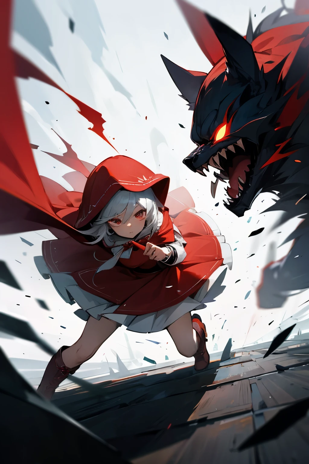 little red riding hood、skirt、boots、dynamic composition、In combat