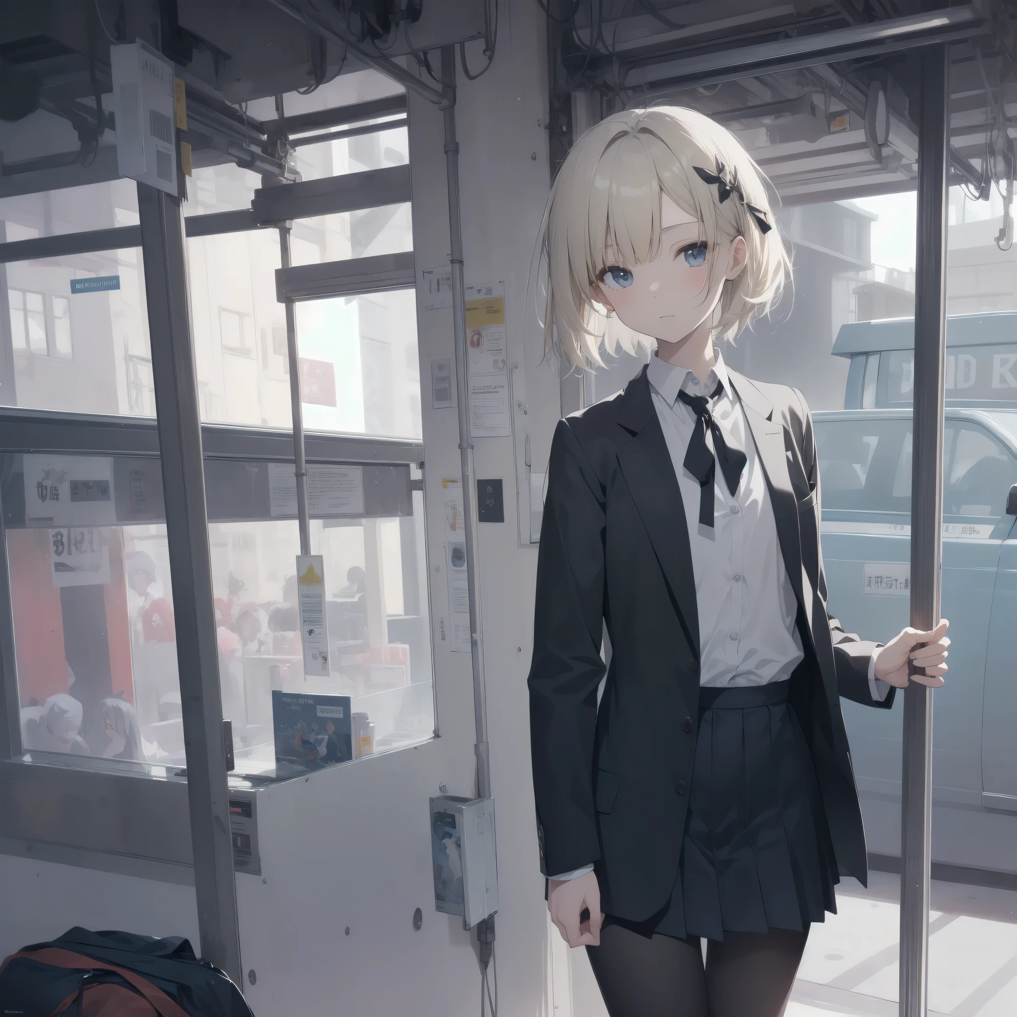 Super absurd quality by the god of art, super detailed, High resolution, anime moe art style, Best Anime 8K Kona-chan Wallpaper, pixiv contest winner, perfect anatomy, break,(眠そうにalone学校へ行く女の子を描いてください. )break,1 girl, (alone,little woman, baby face, 13 years old:1.3),All limbs, full finger,, The charm of an immature body, (very short hair), bangs, flat chest, Small Bodysuits, small ass, between legs, small black eyes, detailed and beautiful eyes, Well-proportioned iris and pupils, expressive eyes, sleepy eyes, High resolutionの詳細な髪, ribbon, neck ribbon, skirt, collared shirt, pleated skirt, school uniform, school bag,(detailed lighting), (detailed background), On the way to school. break,super dense skin, Best movie lighting by famous artists, 8k,cute illustration,photoshop_(Moderate),Absurd Hi-Res,Hmm,rough skin