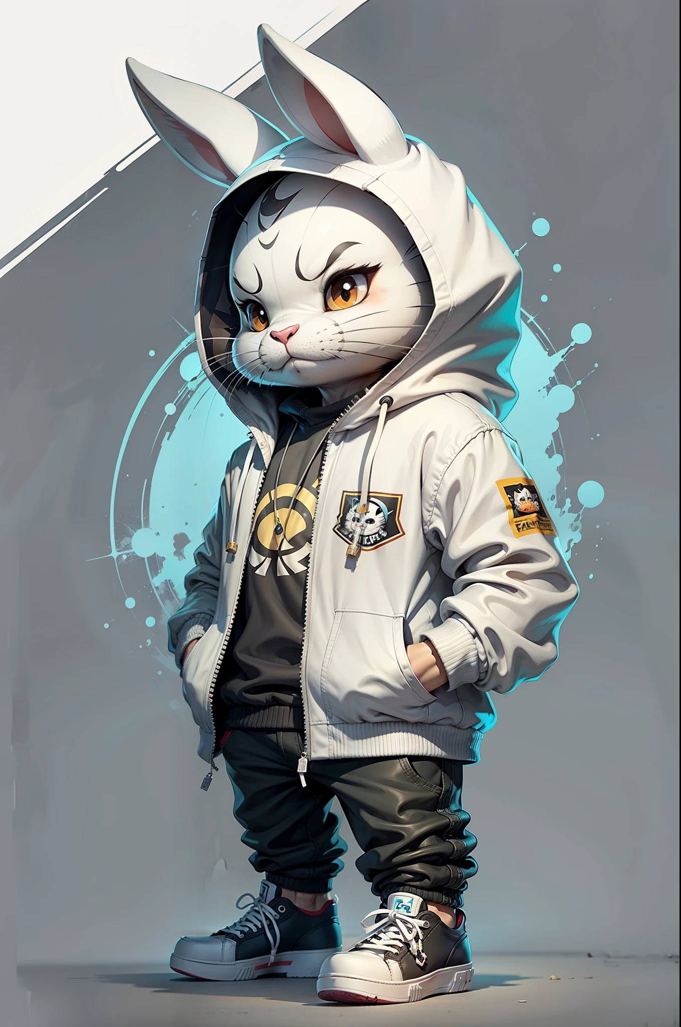 C4tt4stic, Cartoon white color face bunny in jacket and skateboard