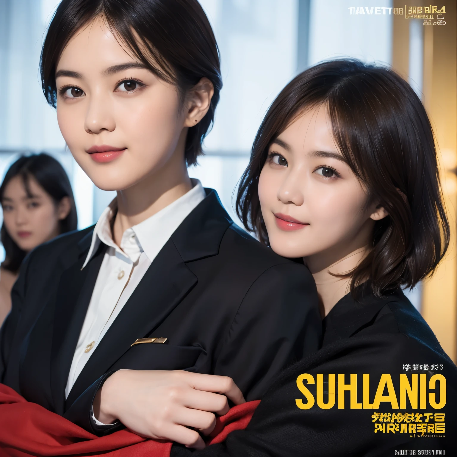 169
Shorthair, a 20 yo woman, gentle smile, working suit, spy movie poster