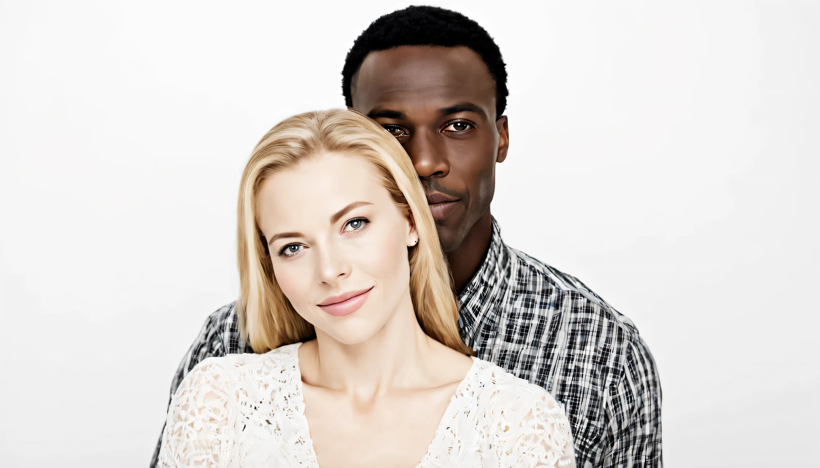 black man- white woman--white-background