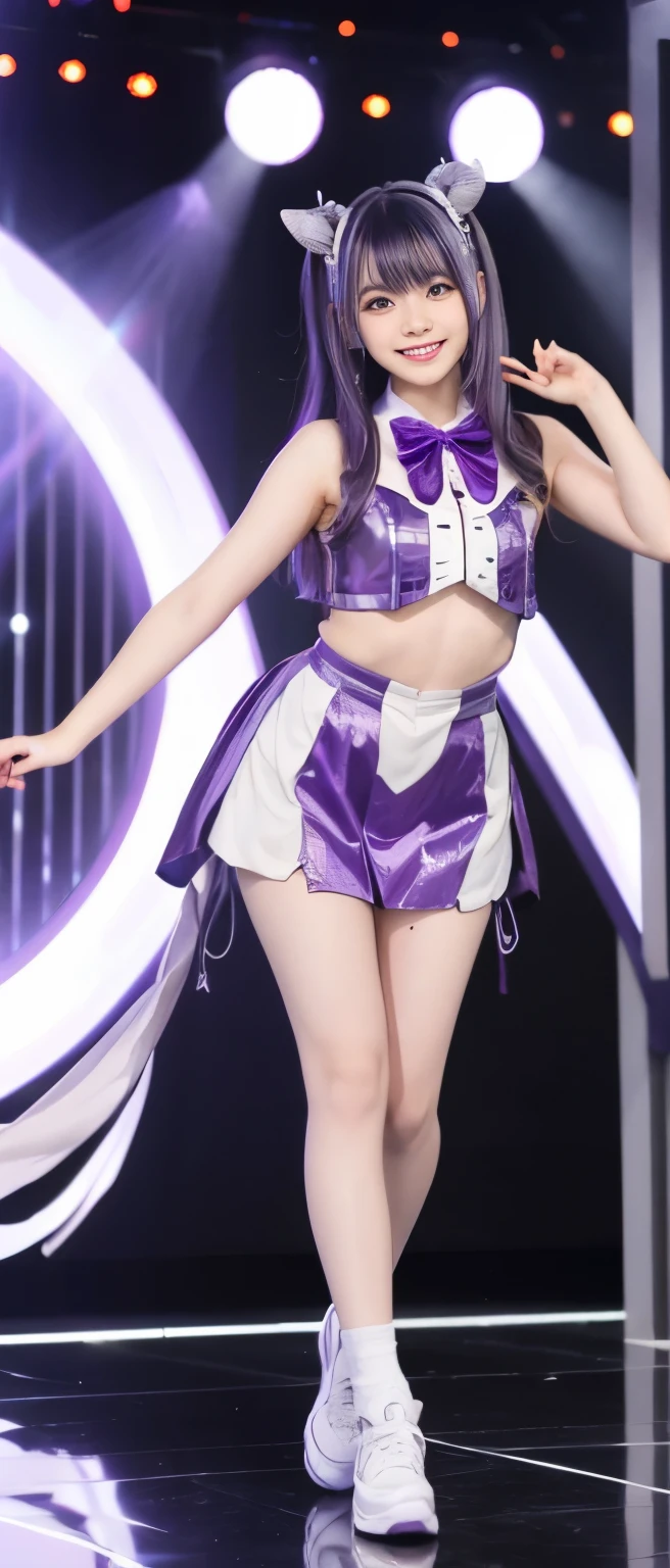 cyber idol、whole body、good style、、、、、Silver and purple shiny costume、colorful hair
