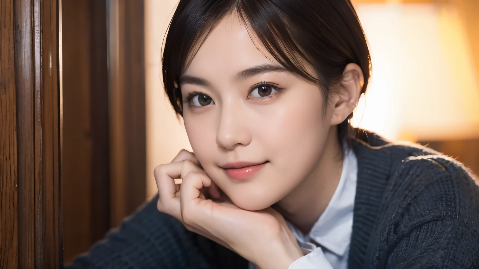 169
Shorthair, a 20 yo woman, gentle smile, working suit, spy movie poster