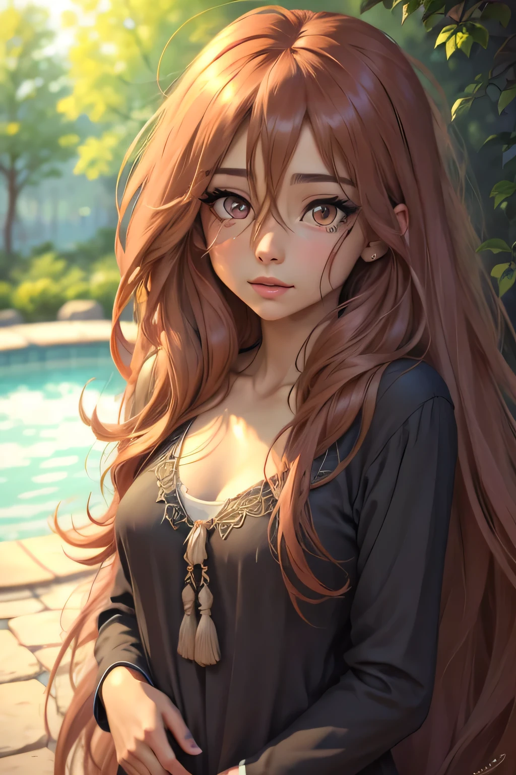 girl, beautiful detailed eyes, beautiful detailed lips, extremely detailed eyes and face, long eyelashes, Middle: oil painting, Realistic, loose hair, delicate facial features, Soft and smooth skin, Bright colors, daylight