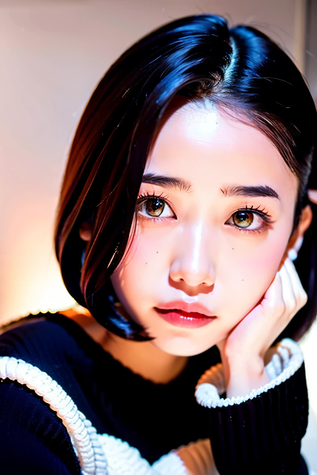 arafed woman with a black sweater and a red lip, soft portrait shot 8 k, gorgeous face portrait, 🤤 girl portrait, beautiful south korean woman, korean girl, beautiful portrait image, portrait cute-fine-face, lovely delicate face, soft portrait, 8k portrait render, beautiful young korean woman, beautiful portrait, perfect face ), young adorable korean face