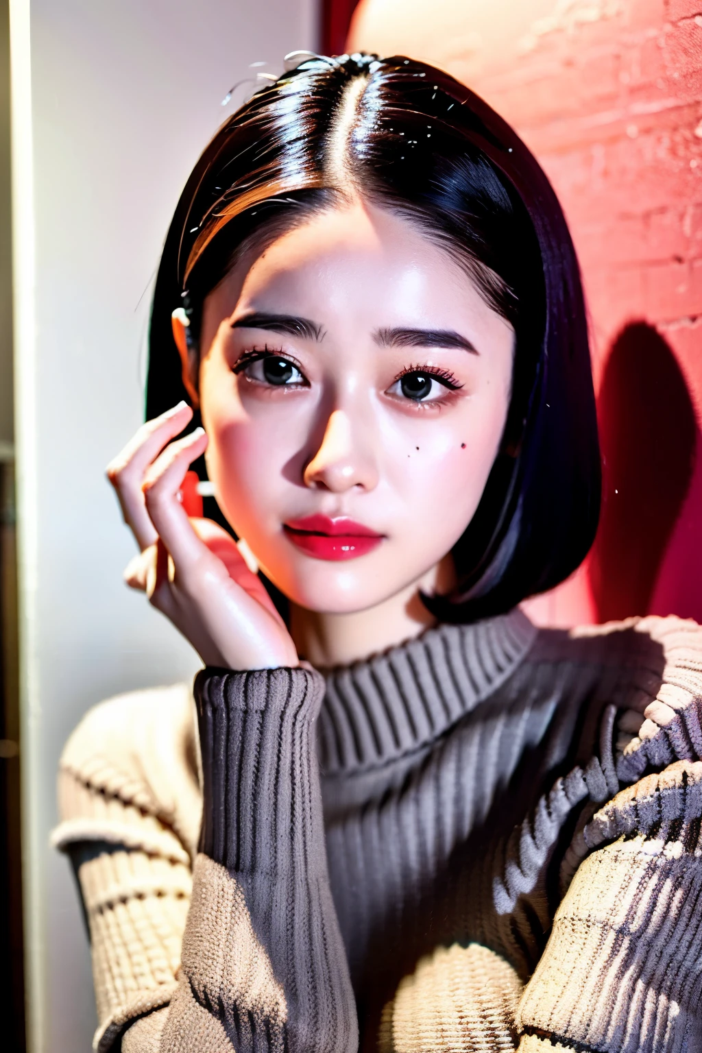 arafed woman with a black sweater and a red lip, soft portrait shot 8 k, gorgeous face portrait, 🤤 girl portrait, beautiful south korean woman, korean girl, beautiful portrait image, portrait cute-fine-face, lovely delicate face, soft portrait, 8k portrait render, beautiful young korean woman, beautiful portrait, perfect face ), young adorable korean face