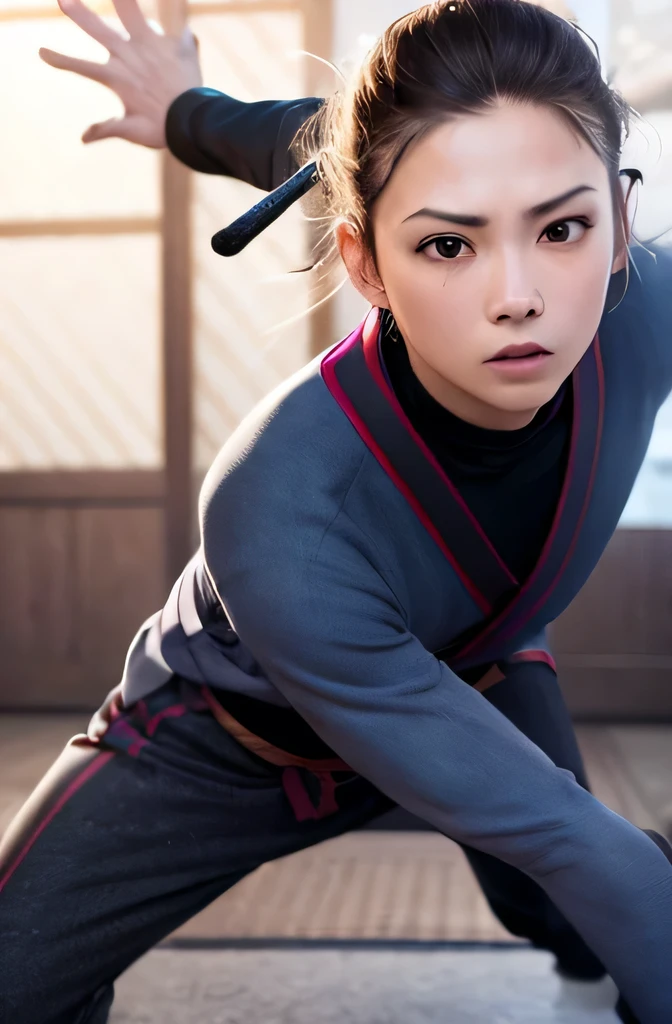 (masterpiece, highest quality:1), (realistic:1.2), light, written boundary depth, (detailed face, face focus:1), game CG, Super detailed, 8k, intricate details, hiqcg,
1 girl, alone,anime, looking at the viewer, kunoichi, , full body image, ninja pose, Japanese sword, kunoichi's clothes, Upper body, Ninja Run, tattoo, full body image, Samurai Pose