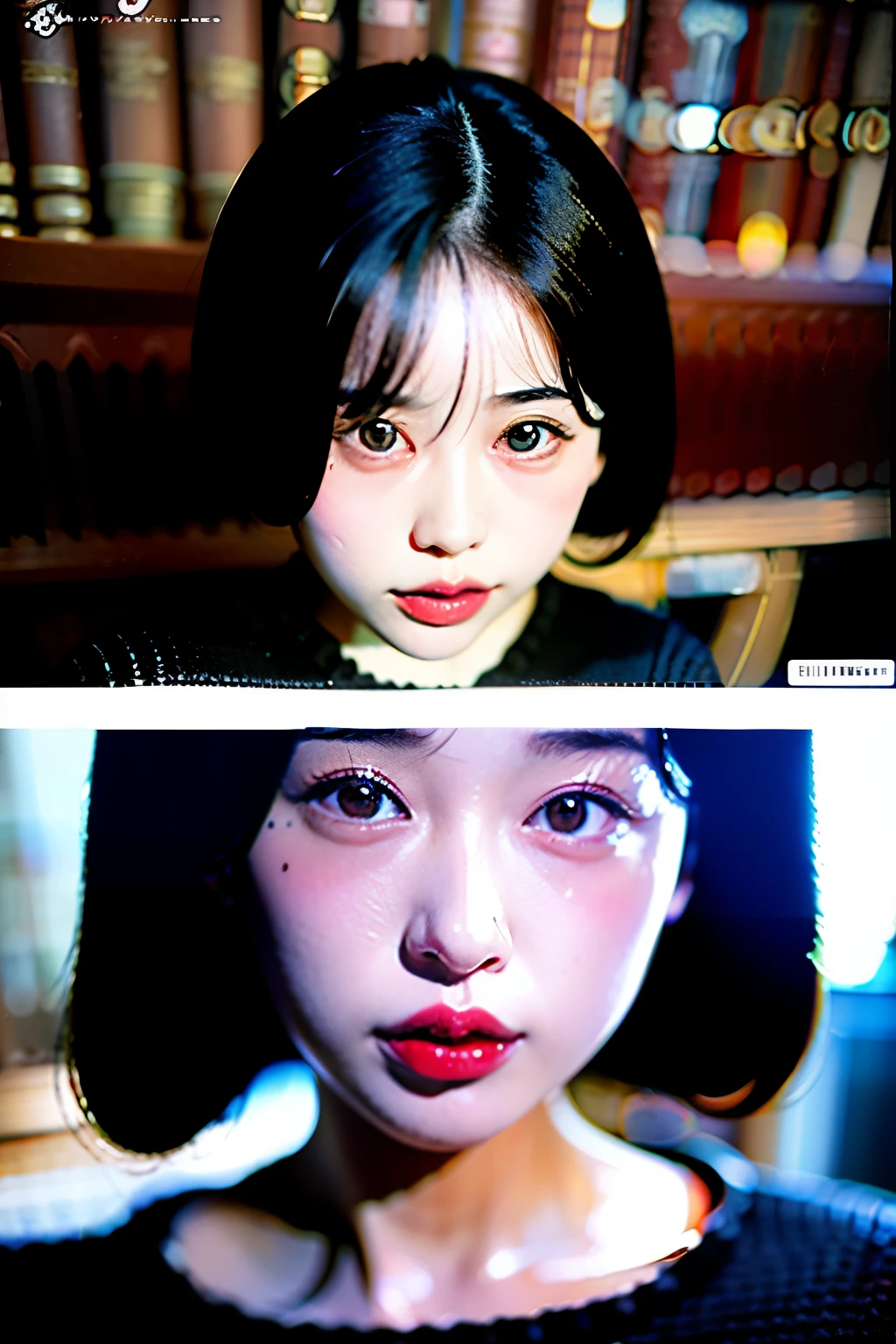 arafed woman with a black sweater and a red lip, soft portrait shot 8 k, gorgeous face portrait, 🤤 girl portrait, beautiful south korean woman, korean girl, beautiful portrait image, portrait cute-fine-face, lovely delicate face, soft portrait, 8k portrait render, beautiful young korean woman, beautiful portrait, perfect face ), young adorable korean face