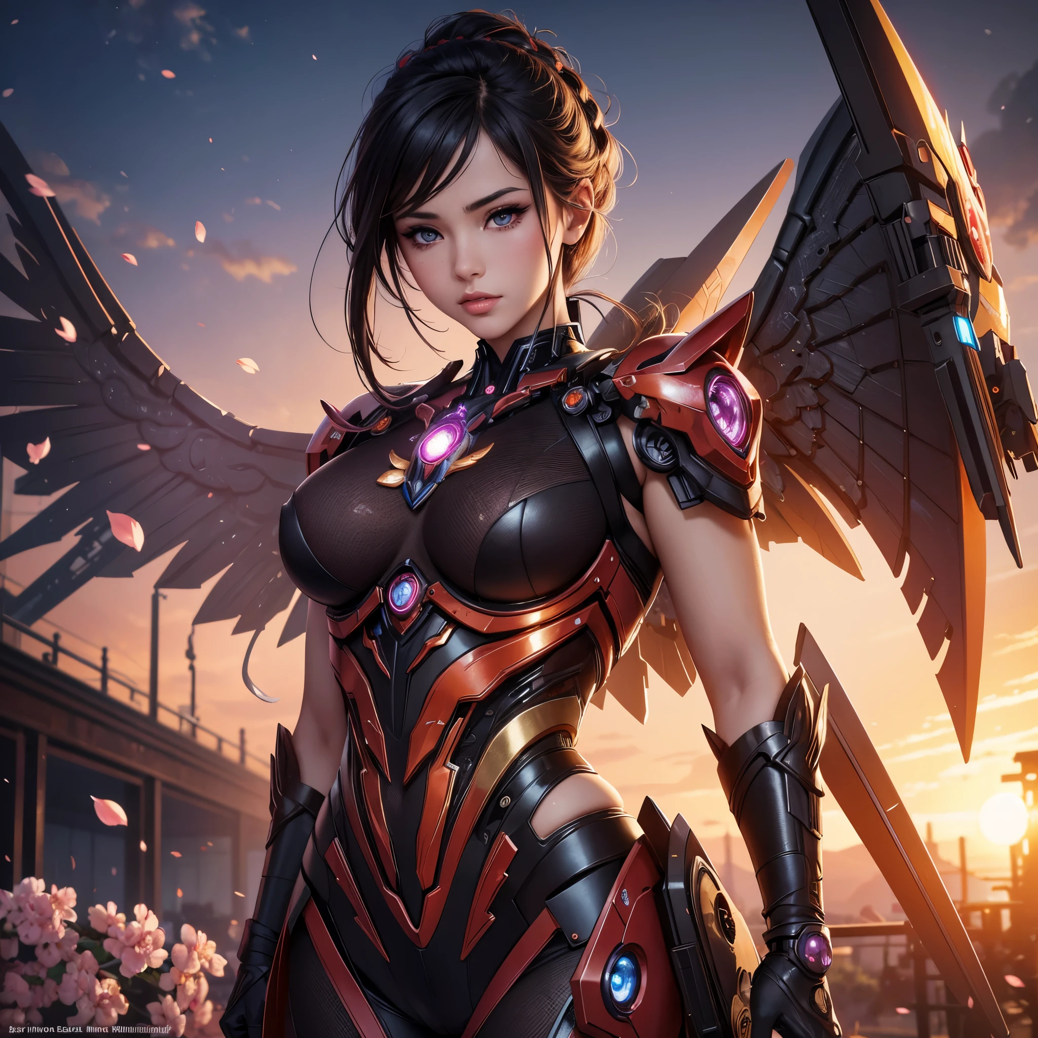 best quality,4k,8k,highres,masterpiece:1.2,ultra-detailed,realistic:1.37,A girl in a garden,beautiful detailed eyes,beautiful detailed lips,extremely detailed eyes and face,longeyelashes,(cybertron,sci-fi) background,heroic pose,cybernetic enhancements,mechanical wings,exquisite cherry blossom petals,blazing firebell pattern,moving gears and cogs,ethereal glow,warm sunset colors,anime-style,sharp focus,physically-based rendering,professional,vivid colors,bokeh, smoldering hot sexuality, sex incarnate, lust, passion. Decepticon symbol