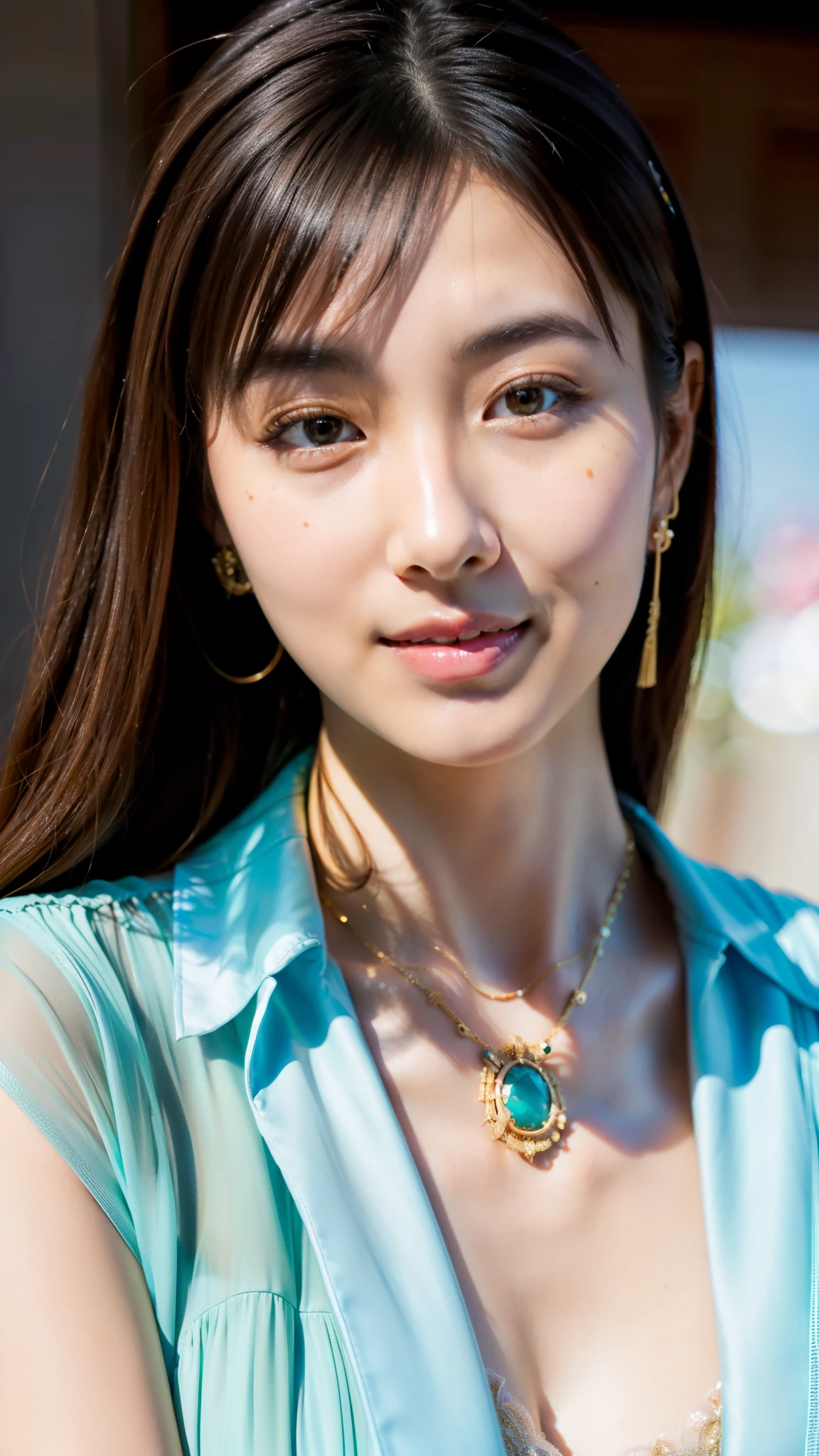 21 year old Japanese woman wearing a trendy dress、smile gently、see the beholder, Depth of the bounds written, living room, (1 girl:1.6), Ulzzang-6500v1.1, (original: 1.2), (realistic: 1.3), beautiful girl with beautiful details, highly detailed eyes and face, Beautiful eyes in every detail, absurd, incredibly ridiculous, huge file size, super detailed, High resolution, super detailed, highest quality, masterpiece, enlightenment, very detailed and beautiful, super detailed, super detailed, nffsw, unity, 8k wallpaper, grow, finely, masterpiece, highest quality, official art, Highly detailed ticker unity 8k wallpaper, cinematic lighting, (perfect shiny skin:0.6), slim and smooth lines, (floating), (:1), necklace、earrings ,