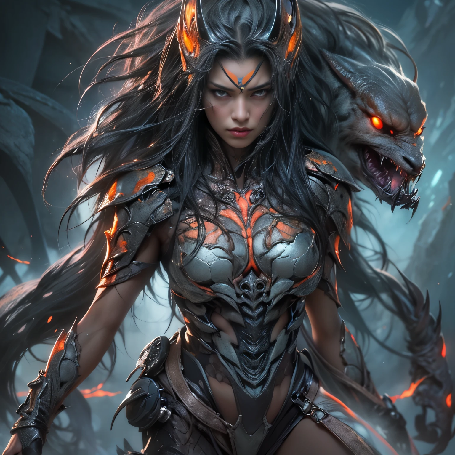 1 female alien, The predator, (extremely beautiful:1.2), (intense gaze:1.4), (predator:1.1), long dark claws, (NSFW:1), nipples, thick eyebrows, (She has shining sky blue orange eyes:1.2), the most beautiful face in the universe, jet black hair, symmetrical beautiful eyes, hyper detailed eyes,

A woman predator with an extremely beautiful face, her intense gaze fixed on her prey, a primal force that could not be denied.

(beautiful lean body:1.5), (muscular build:1.2), (prowling:1.3), (sleek movements:1.4)

Her beautiful body, muscular and toned, moved with sleek grace as she prowled, ready to strike at a moment's notice. The predator within her was always on,                                                                          
                                                                                                                                                               
 cinematic drawing of characters, ultra high quality model, cinematic quality, detail up, (Intricate details:1.2), High resolution, High Definition, drawing faithfully, Official art, Unity 8K wall , 8K Portrait, Best Quality, Very High resolution, ultra detailed artistic photography,