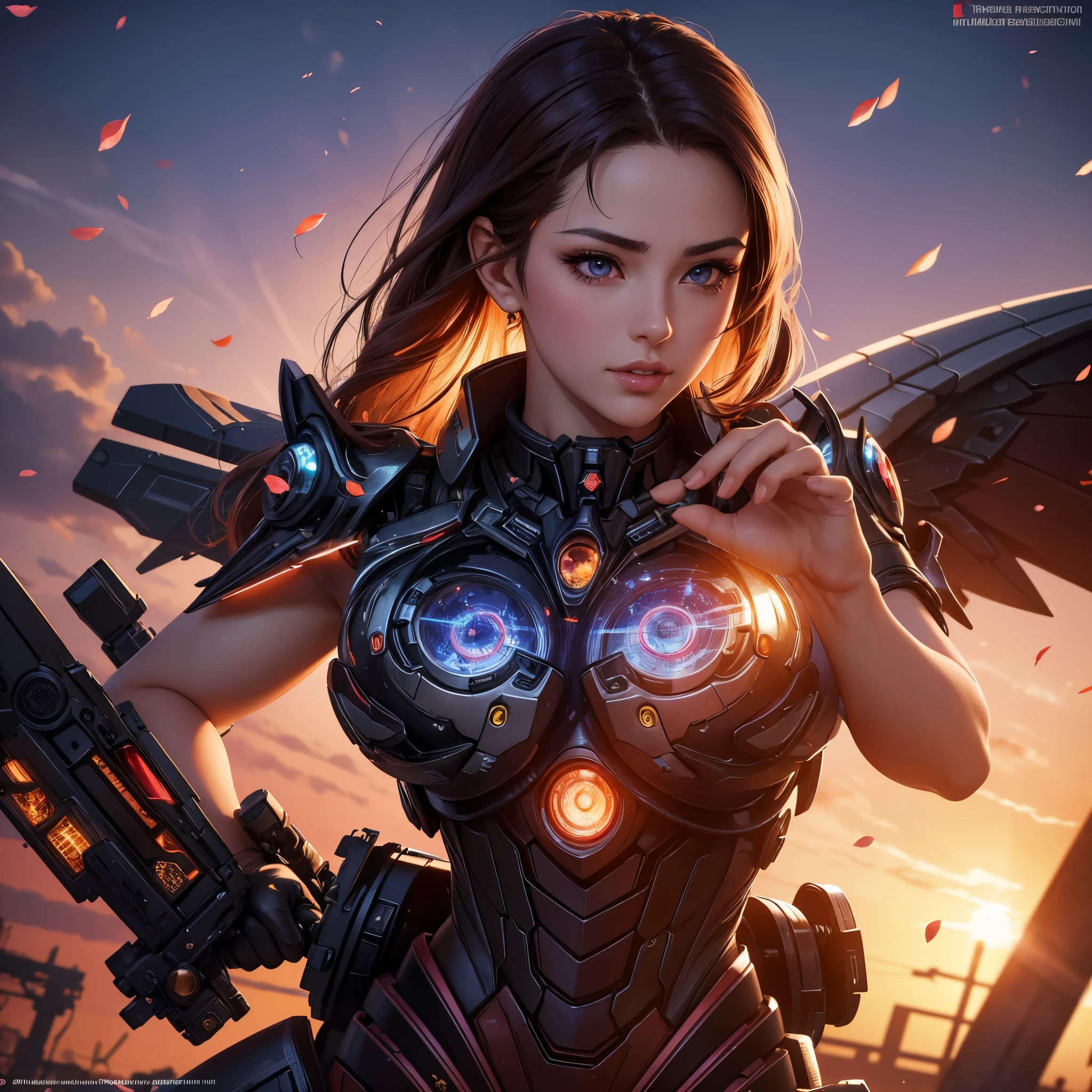 cabelos brancos、long, flowing hair、Brisa forte、olhos alaranjados、Olhos Radiante、Menina Evangelion、Seios colossais、The face and chest are alive、cleavage is visible。fotoRealstic、Portfolio、Terno mecha de metal estilo Evangelion、um oppai cyberpunk、Gothloli detalhes、metalic、Detailed mechanical components、Feixe de tubos finos、cilindro de metal、Neon detalhado、LED fino、fine parts