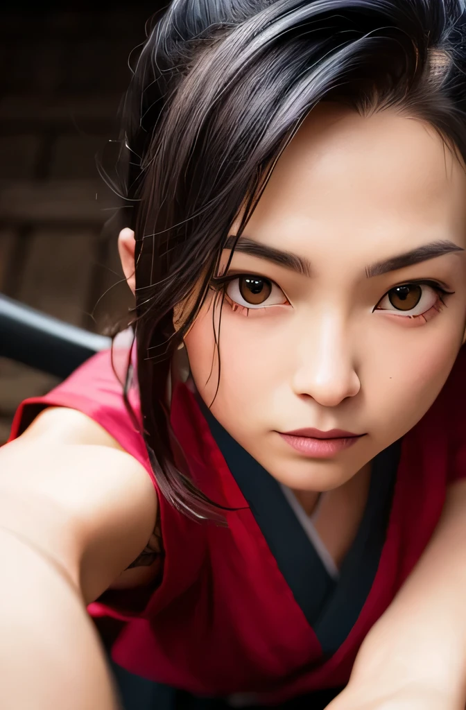 (masterpiece, highest quality:1), (realistic:1.2), light, written boundary depth, (detailed face, face focus:1), game CG, Super detailed, 8k, intricate details, hiqcg,

1 girl, alone,anime, looking at the viewer, kunoichi, , full body image, ninja pose, Japanese sword, kunoichi&#39;s clothes, Upper body, Ninja Run, tattoo, full body image, kunoichi pose