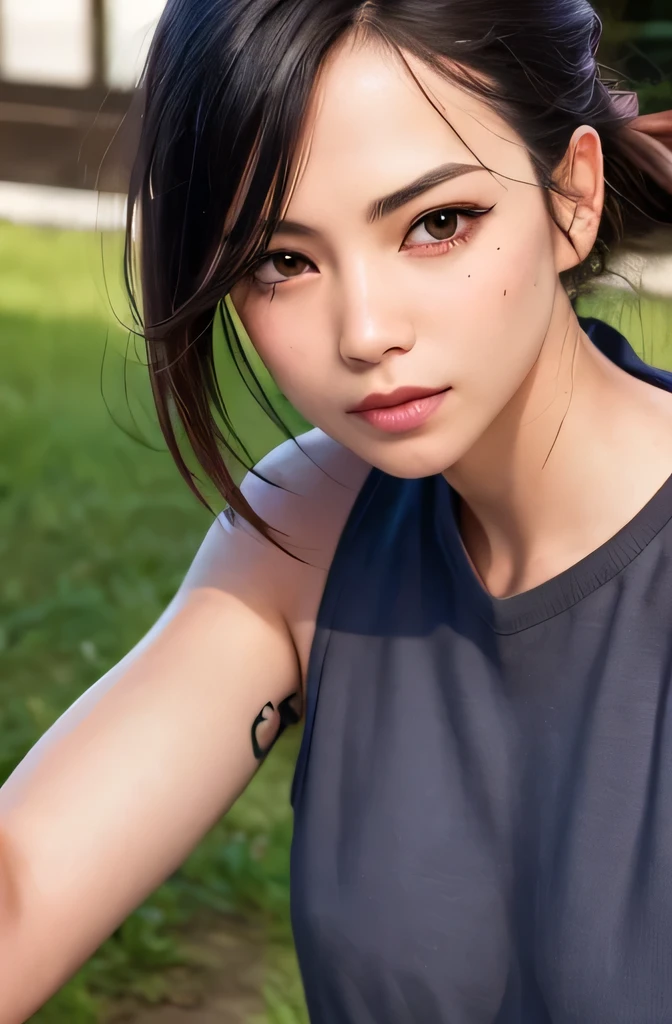(masterpiece, highest quality:1), (realistic:1.2), light, written boundary depth, (detailed face, face focus:1), game CG, Super detailed, 8k, intricate details, hiqcg,

1 girl, alone,anime, looking at the viewer, kunoichi, 15 years old, full body image, ninja pose, Japanese sword, kunoichi&#39;s clothes, Upper body, Ninja Run, tattoo, full body image, kunoichi pose