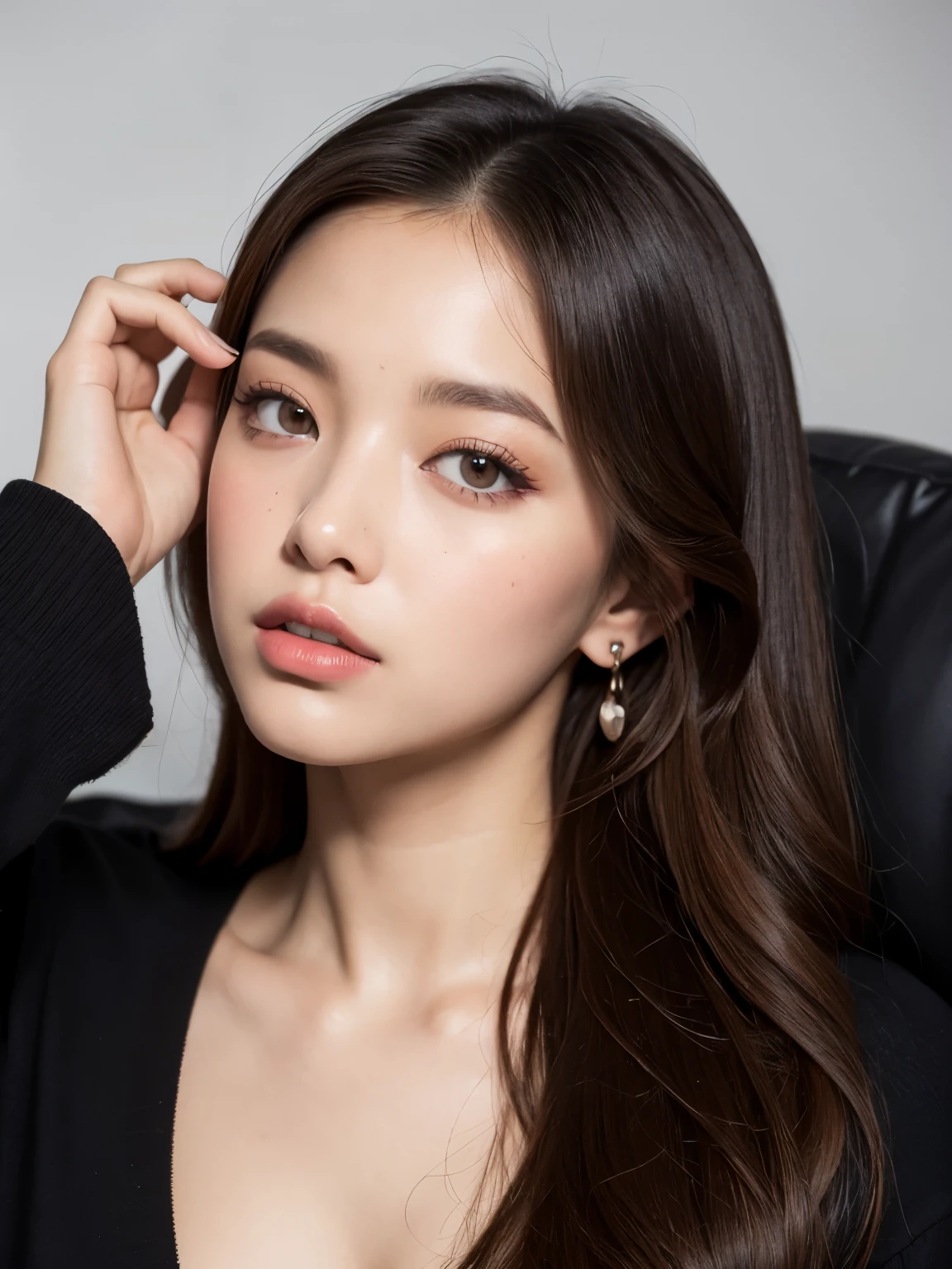 Kim Jennie de blackpink con el cabello rubio claro, cabello rubio con ondulado, cabello de color rubio ondulado, with small fringes, ojos color negro, nariz respingada y bonita, labios gruesos, Cupid and heart shaped lips., labios rosas, pale, white skin, piel bonita y suave, con pecas y lunares, cejas bonitas, marked and beautiful clavicle, mientras tiene un polo con rosas color rojo tinto, rojo oscuro, con ropa interior femenina, session, mientras se encuentra session, while Un hombre&#39;La mano le agarra la barbilla., Un hombre&#39;la mano agarrando su barbilla, mientras Kim Jennie se encuentra session, escote desnudo, (pechos grandes, pechos suaves, pechos naturales, escote desnudo), mientras agarra una rosa,  mirando a la camara, autofoto