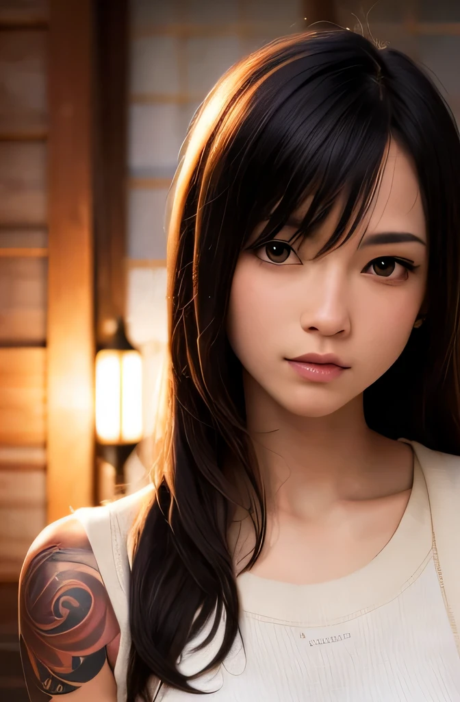 (masterpiece, highest quality:1), (realistic:1.2), light, written boundary depth, (detailed face, face focus:1), game CG, Super detailed, 8k, intricate details, hiqcg,

1 girl, alone,anime, looking at the viewer, kunoichi, 15 years old, full body image, ninja pose, Japanese sword, kunoichi&#39;s clothes, Upper body, Ninja Run, tattoo, full body image, kunoichi pose
