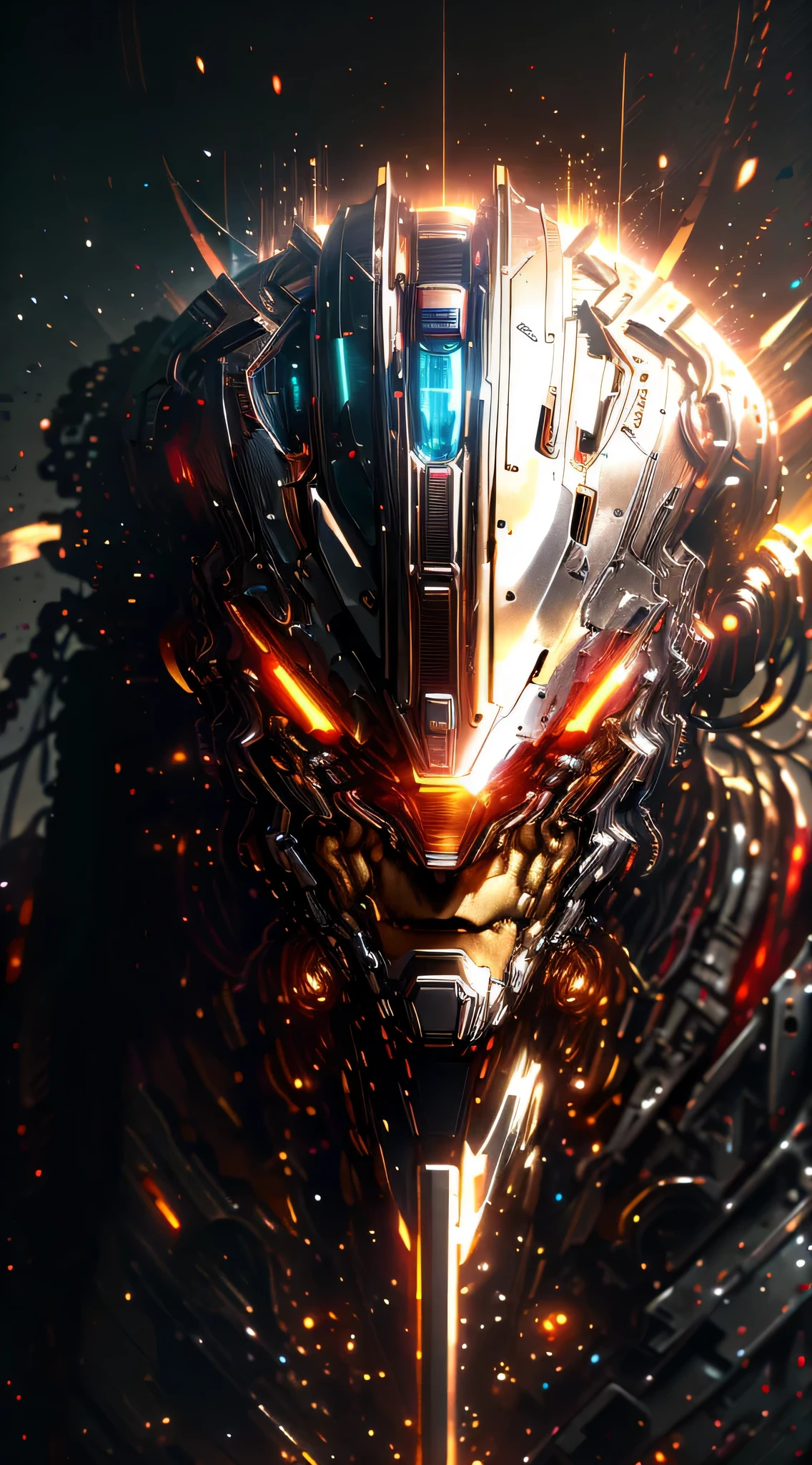 Superman from DC photography, biomechanics, complex robot, golden Superman logo, full growth, hyper-realistic, crazy little details, incredibly clean lines, cyberpunk aesthetic, masterpiece featured on Zbrush Central, cyberpunk city backdrop