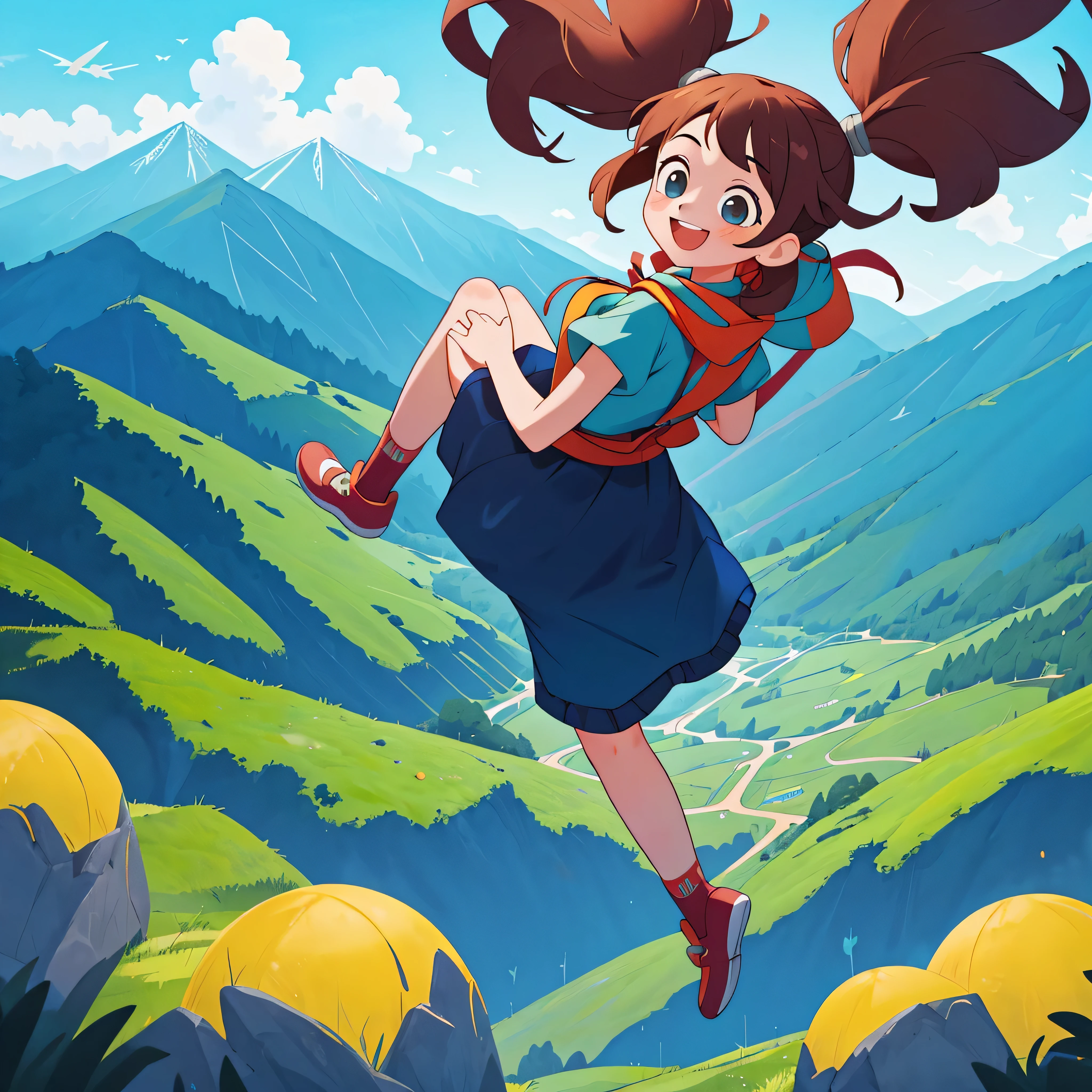 masterpiece,best quality,1girl,mountain,jump,smile,dynamic