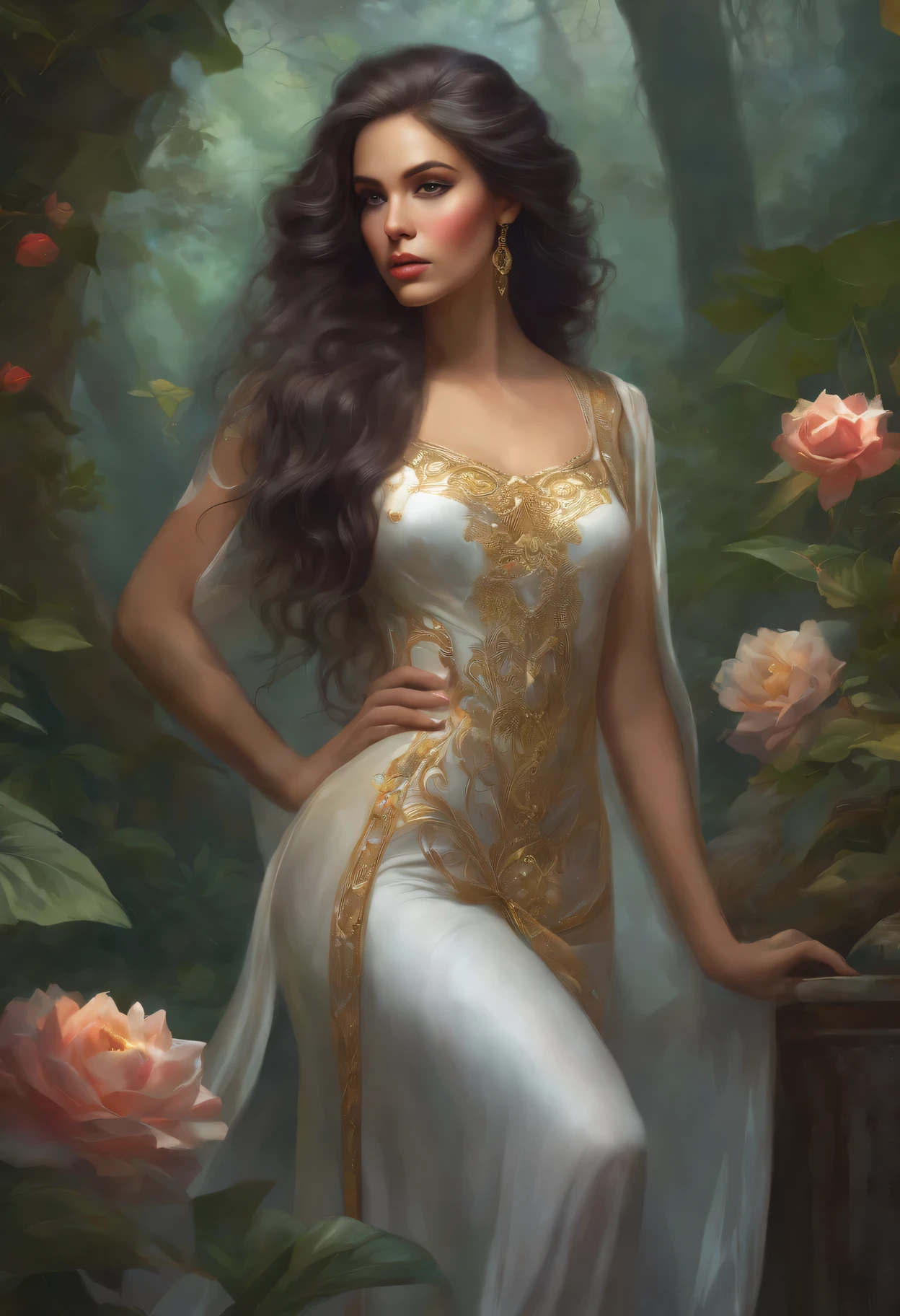 lisa frank art color, cuerpo completo, full body, senos grandes, nalgas grandes, mujer, multicolored long hair, multicolored aurora, art face by tom bagshaw, emile vernon style, fullbody dynamic movement pose, beautiful woman with long hair, gold jewellery, oil painting, fantasy, intricate, intricate stunning highly detailed girl by artgerm and edouard bisson, beautiful elegant, fantasy, flowers, forest, highly detailed, digital airbrush, photorealistic, octane render, black hair, black lips, gothic, rapunzel cabellos largos, cabellos largos dorados, cabellos largos color oro, pelo largo, digital painting, soft skin wide eyes watercolor, style, sketch, watercolor paiting, watercolor artist, portrait of a girl, vintage cartoon, ghibli, artgerm, wlop, alphonse mucha dynamic lighting hyperdetailed intricately detailed splash art trending on artstation triadic colors unreal engine 5 volumetric lighting, Transparent clothing, slight smile,, open legs, view of pubic hair, 1 sexy girl in transparent forest clothes,exposed breasts, open transparent t-shirt,mandala and flower tattoos, La mejor calidad,
