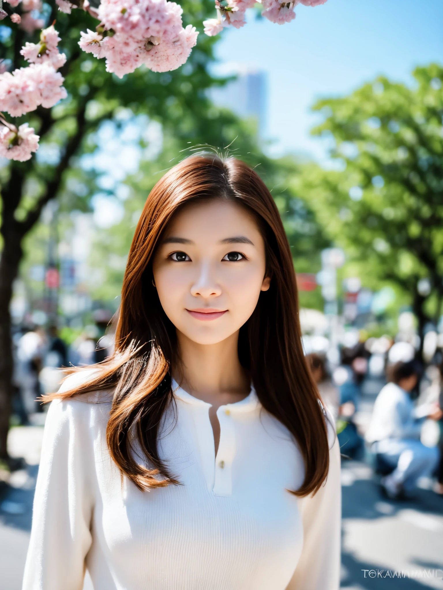 Photoreal, 8K full-length portrait, Beautiful woman, attractive look, Clear system, 18-year-old, Tokyo, 2024, spring, Shibuya in the background